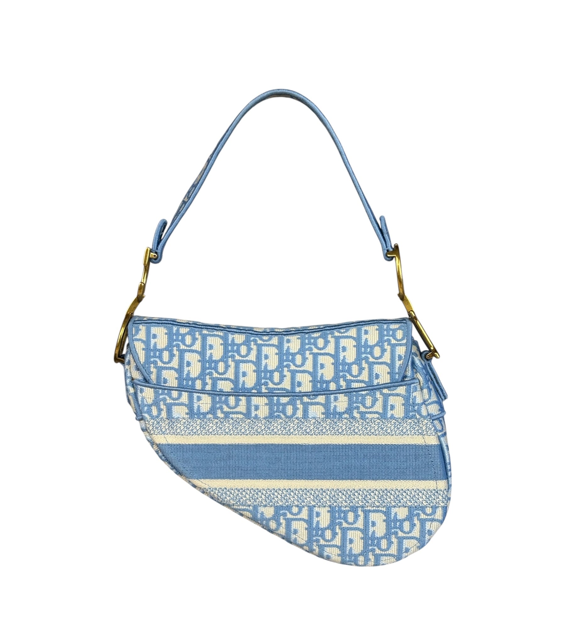 Christian Dior Blue/White Oblique Embroidered Saddle Bag