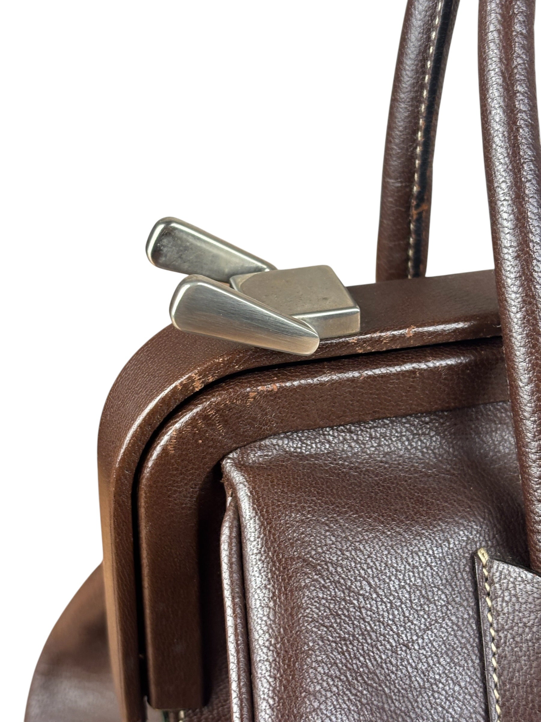Prada Brown Leather Madras Cerniera Doctor Handbag