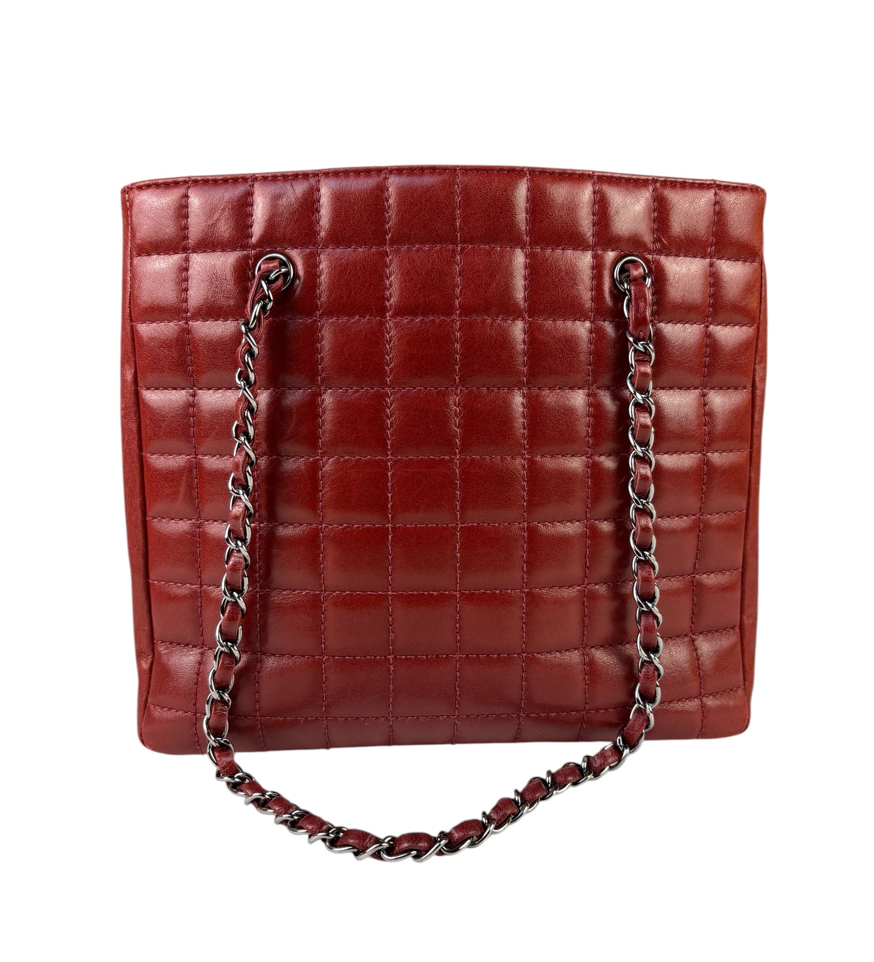 Chanel Red Lambskin Chocolate Bar Mademoiselle Reissue Square Tote  2004