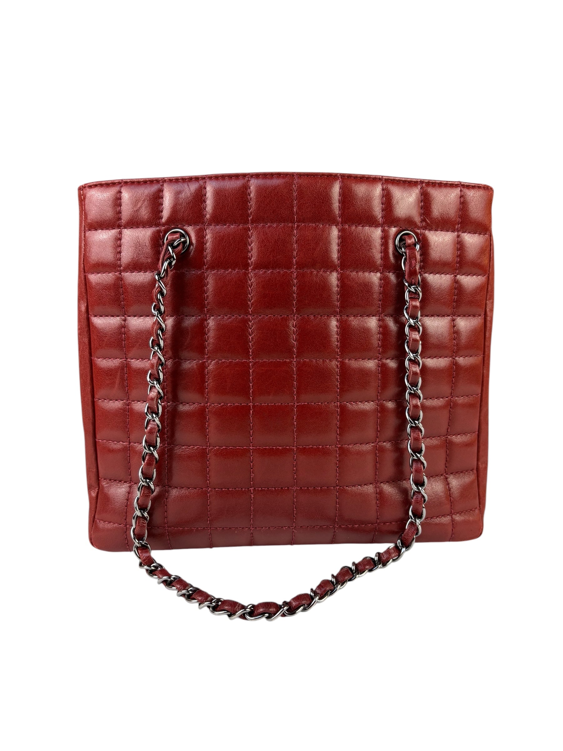 Chanel Red Lambskin Chocolate Bar Mademoiselle Reissue Square Tote  2004