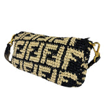 Fendi Black Raffia Zucca Shoulder Baguette