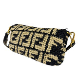 Fendi Black Raffia Zucca Shoulder Baguette