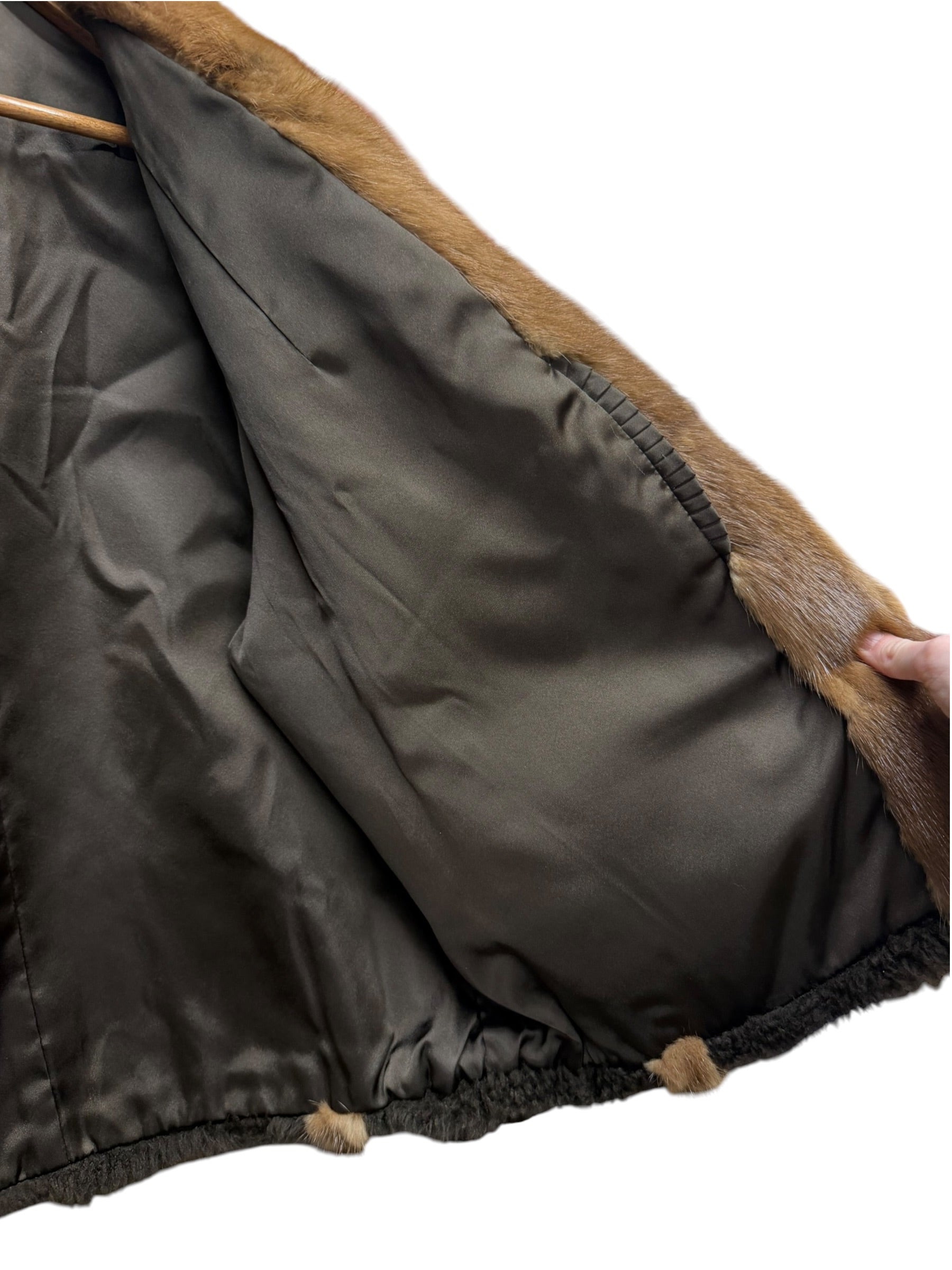 Vintage Brown Sherpa Fur Trimmed Coat