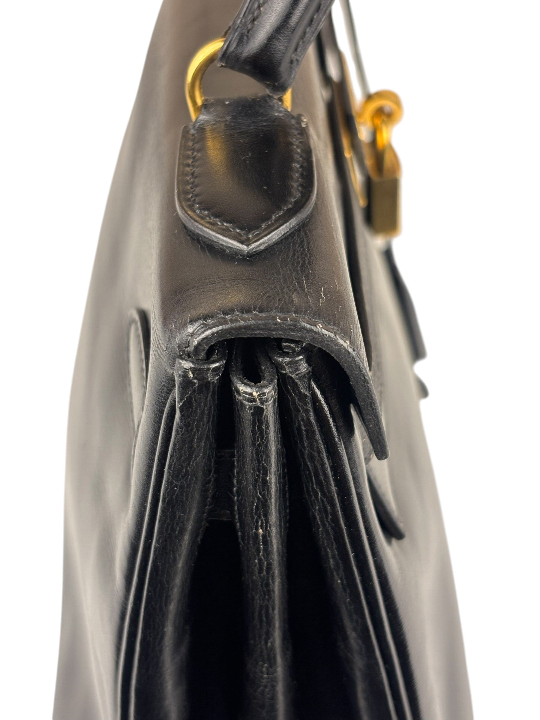 Hermes Black Box Leather Kelly 32 Handbag 1979
