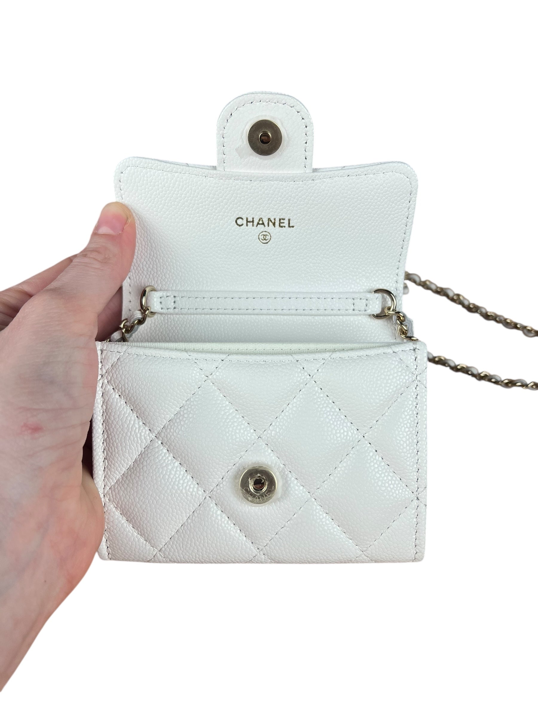 Chanel Classic Flap Card Holder on Chain Quilted Caviar Black