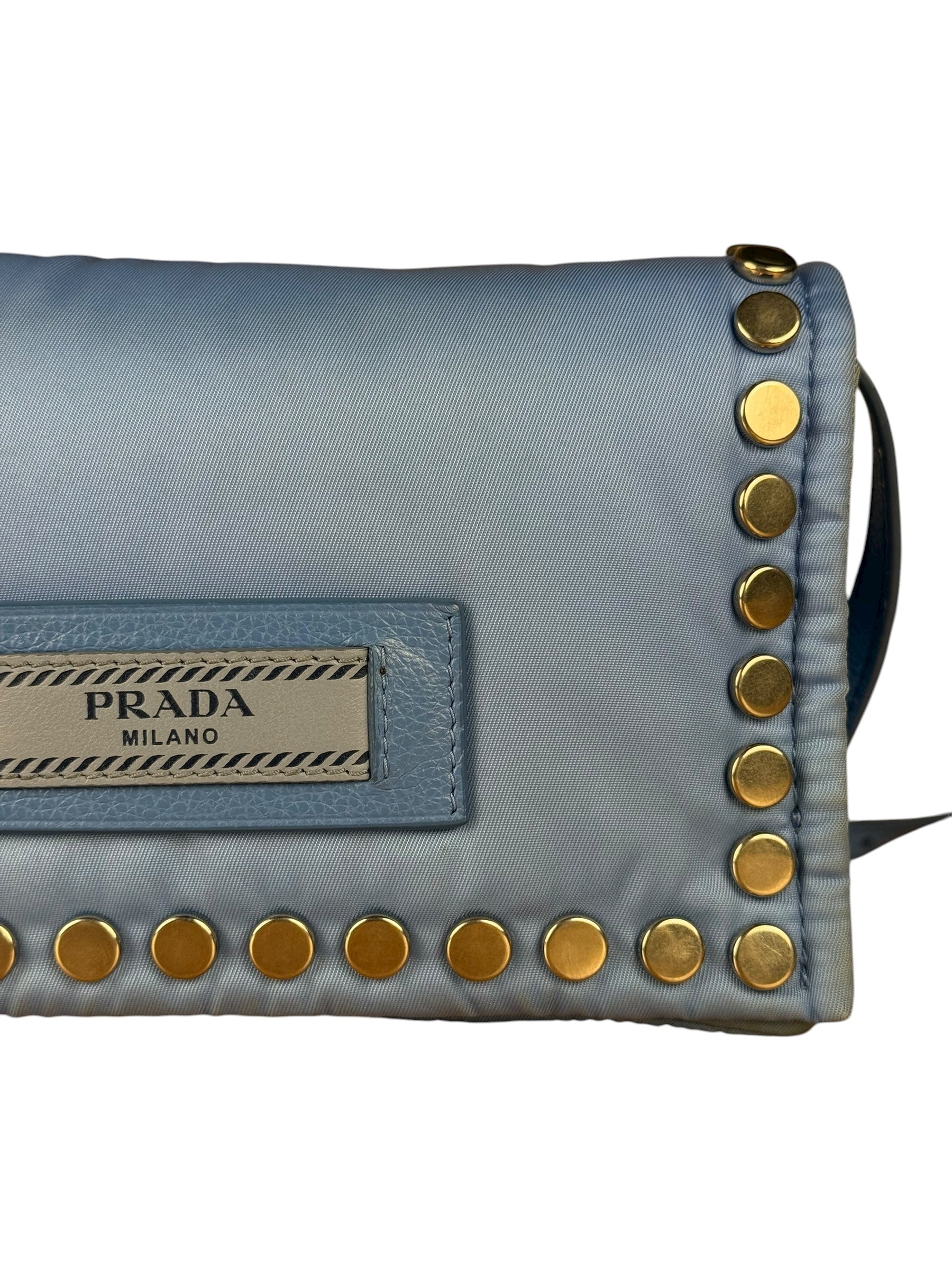 Prada Nylon Blue Studded Crossbody Bag