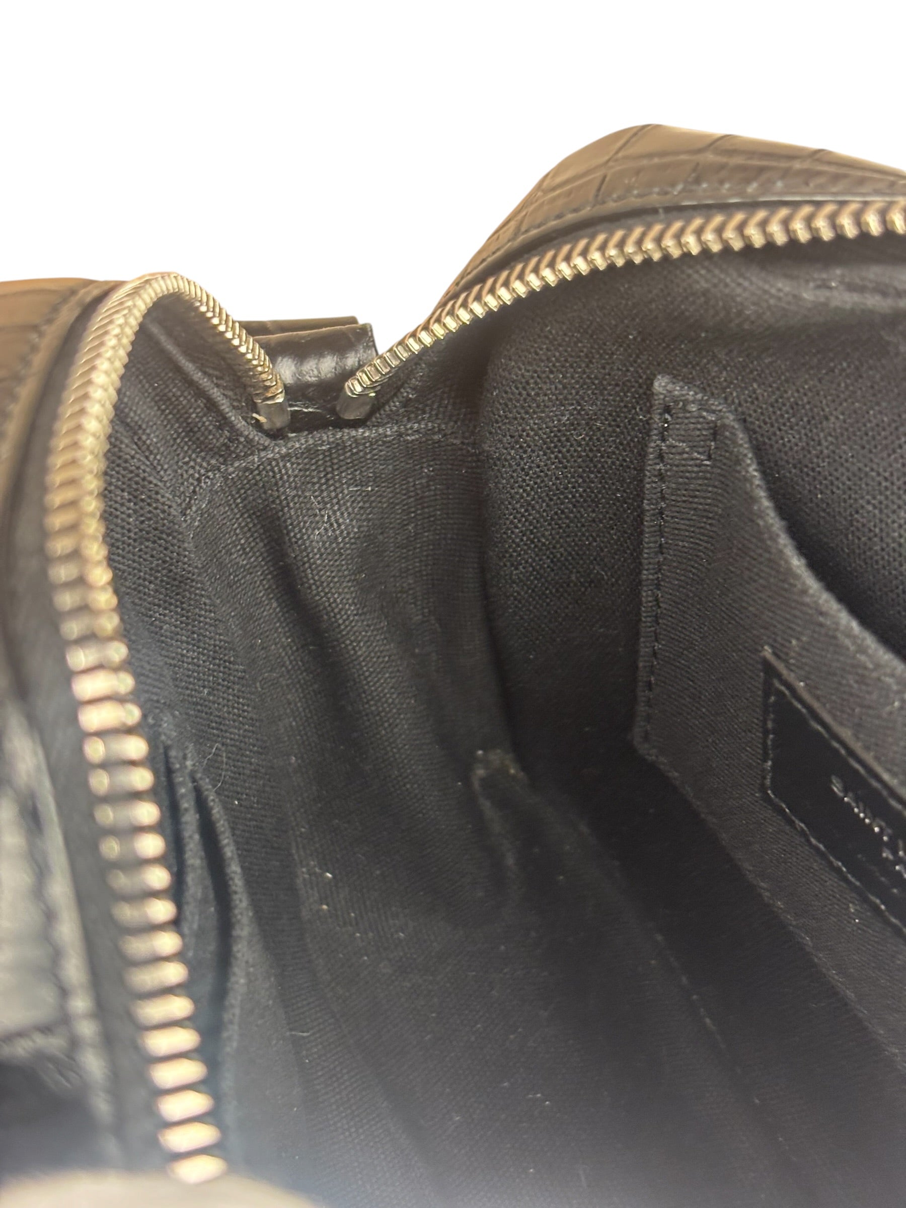 Saint Laurent Crocodile Embossed Leather Camera Bag Black