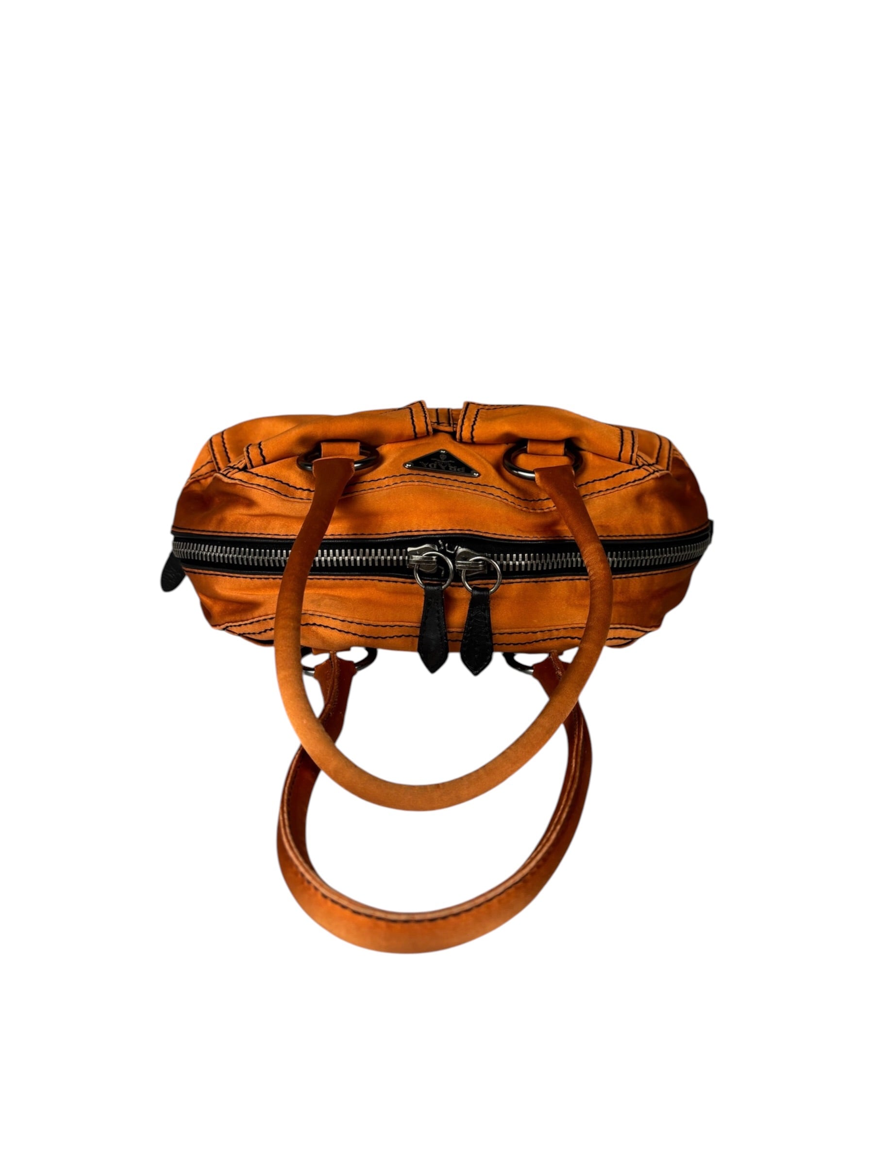 Prada Orange Satin Double Pocket Satchel Shoulder Bag