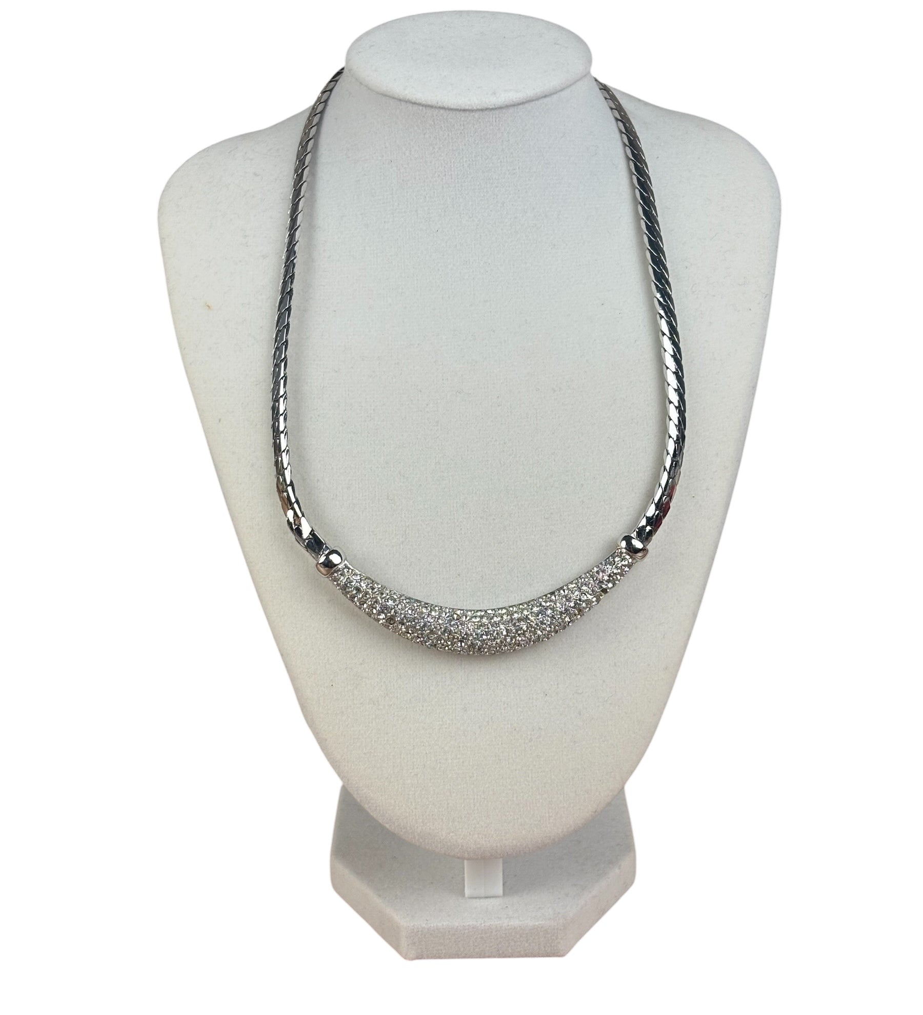 Christian Dior Vintage Rhinestone Crescent Smile Necklace