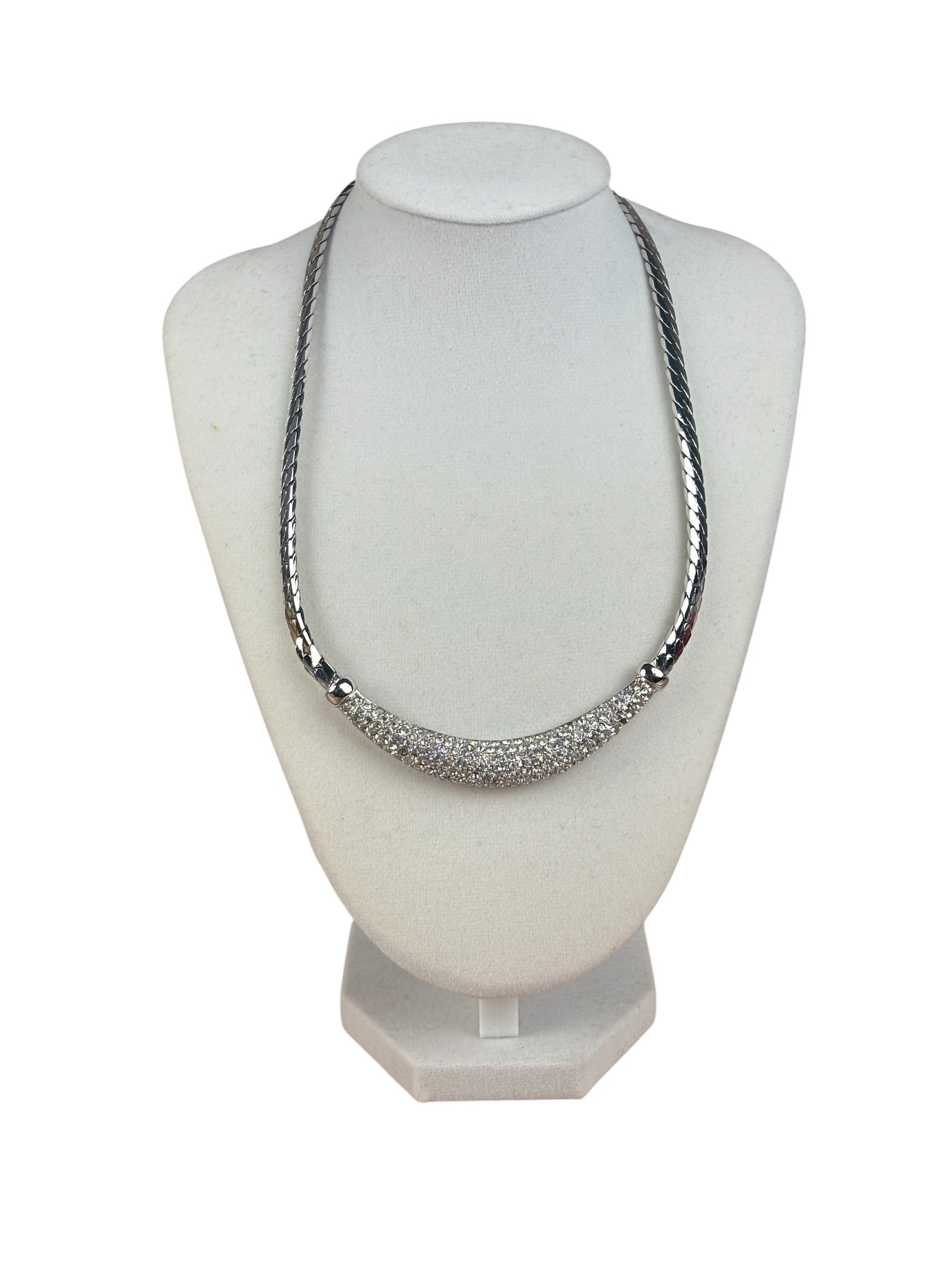 Christian Dior Vintage Rhinestone Crescent Smile Necklace