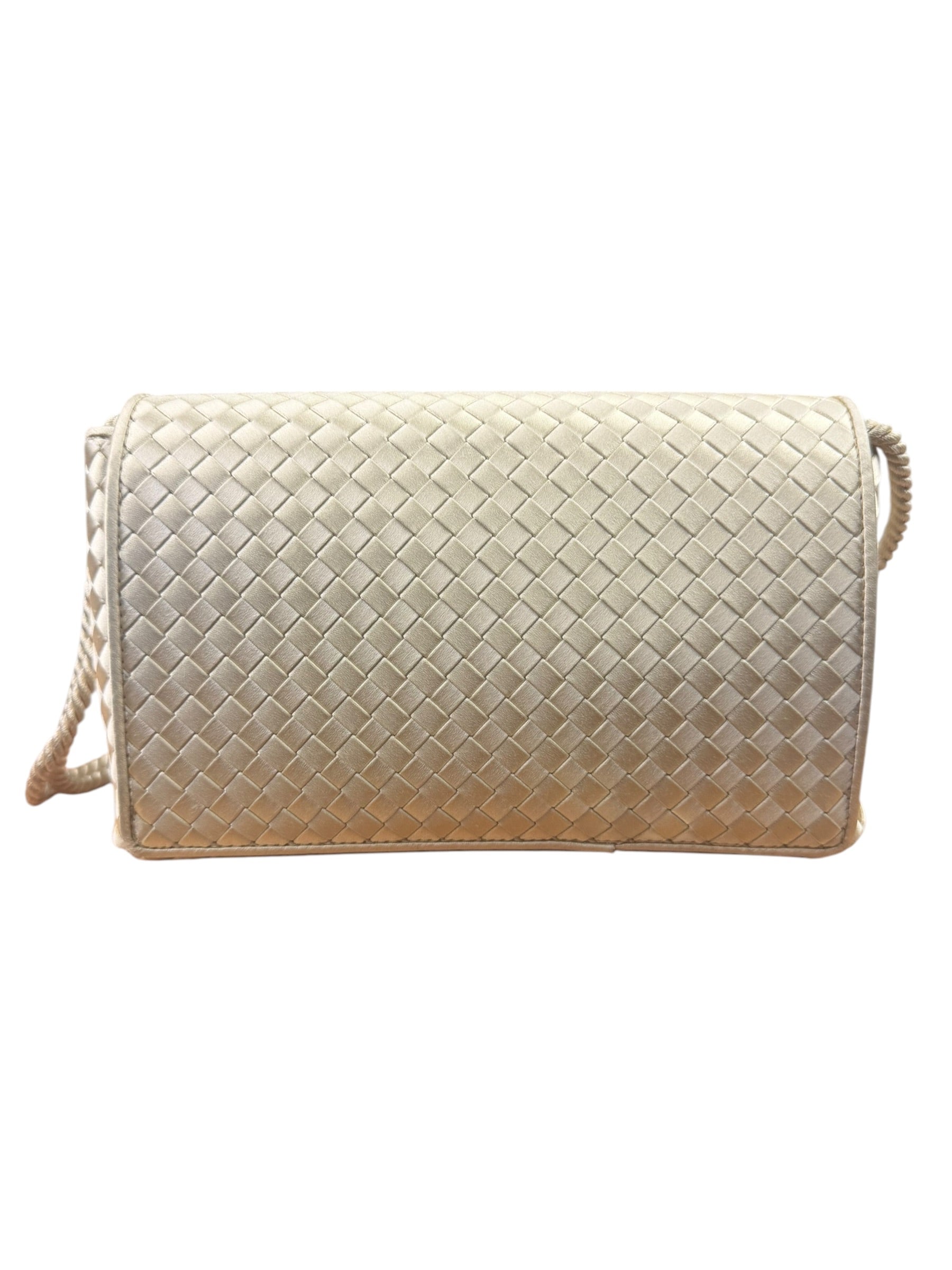 Bottega Veneta Vintage Cream Satin Intrecciato Mini Shoulder Bag