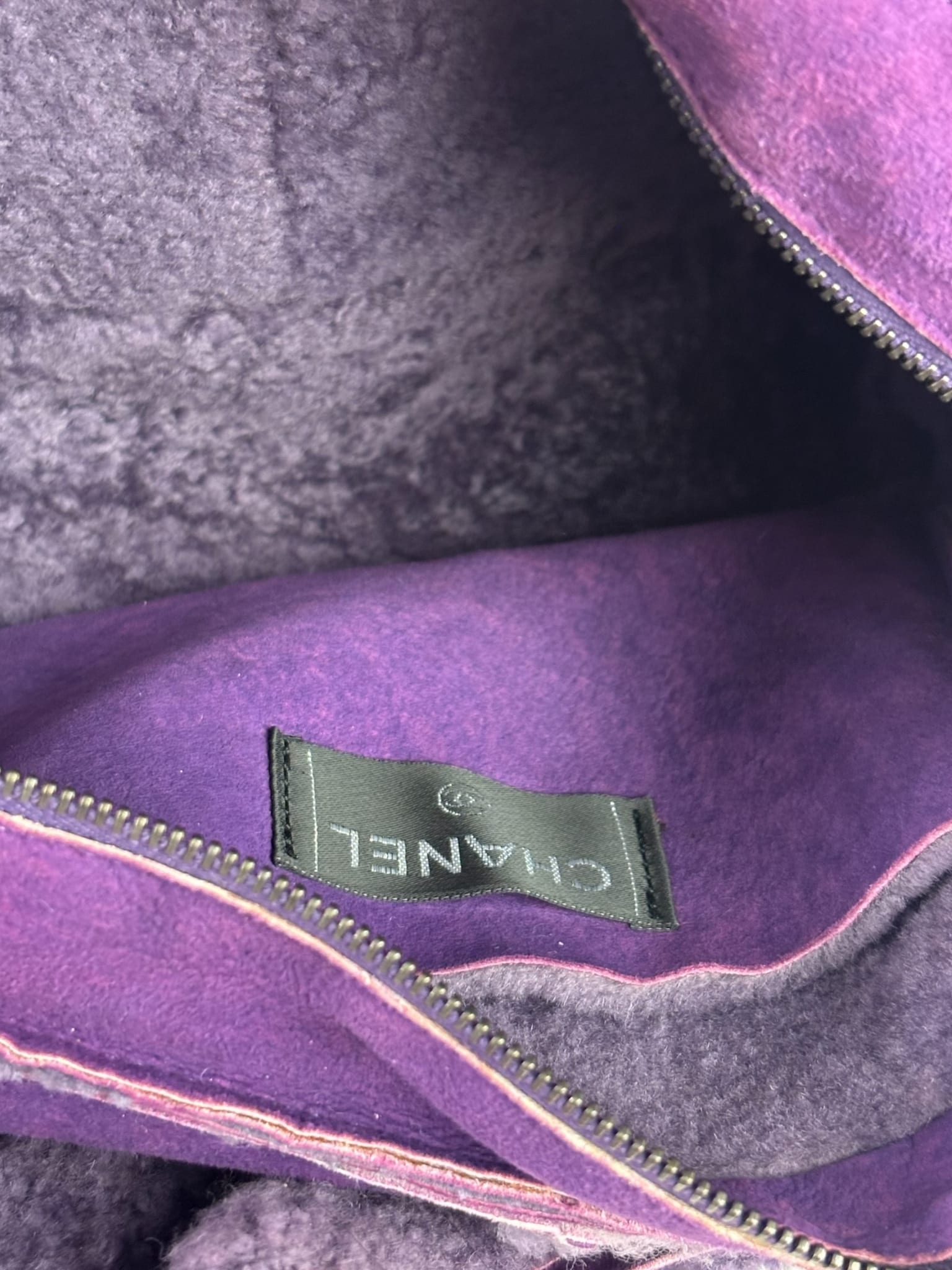 Chanel Vintage Purple Shearling/Suede Patchwork Shoulder Bag 2000