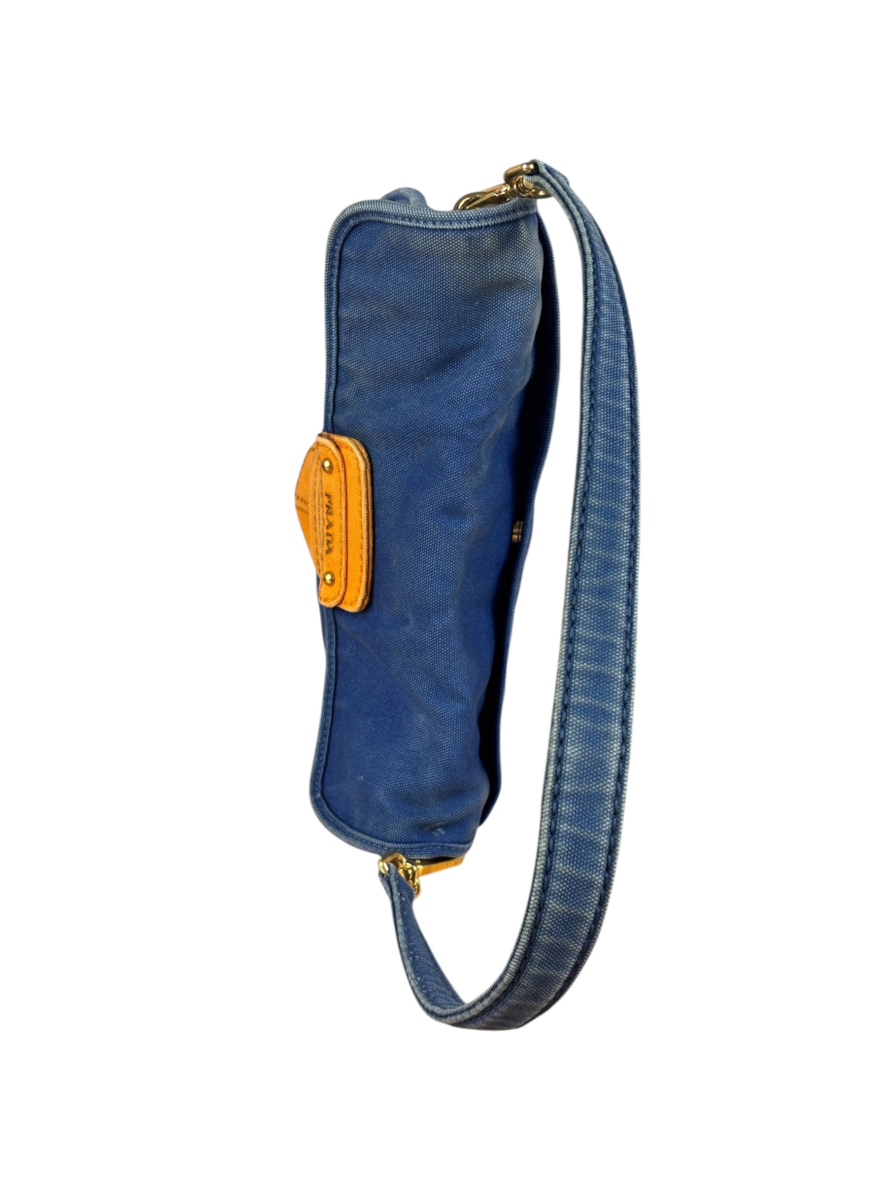 Prada Vintage Cobalt Blue Canvas Flap Shoulder Bag