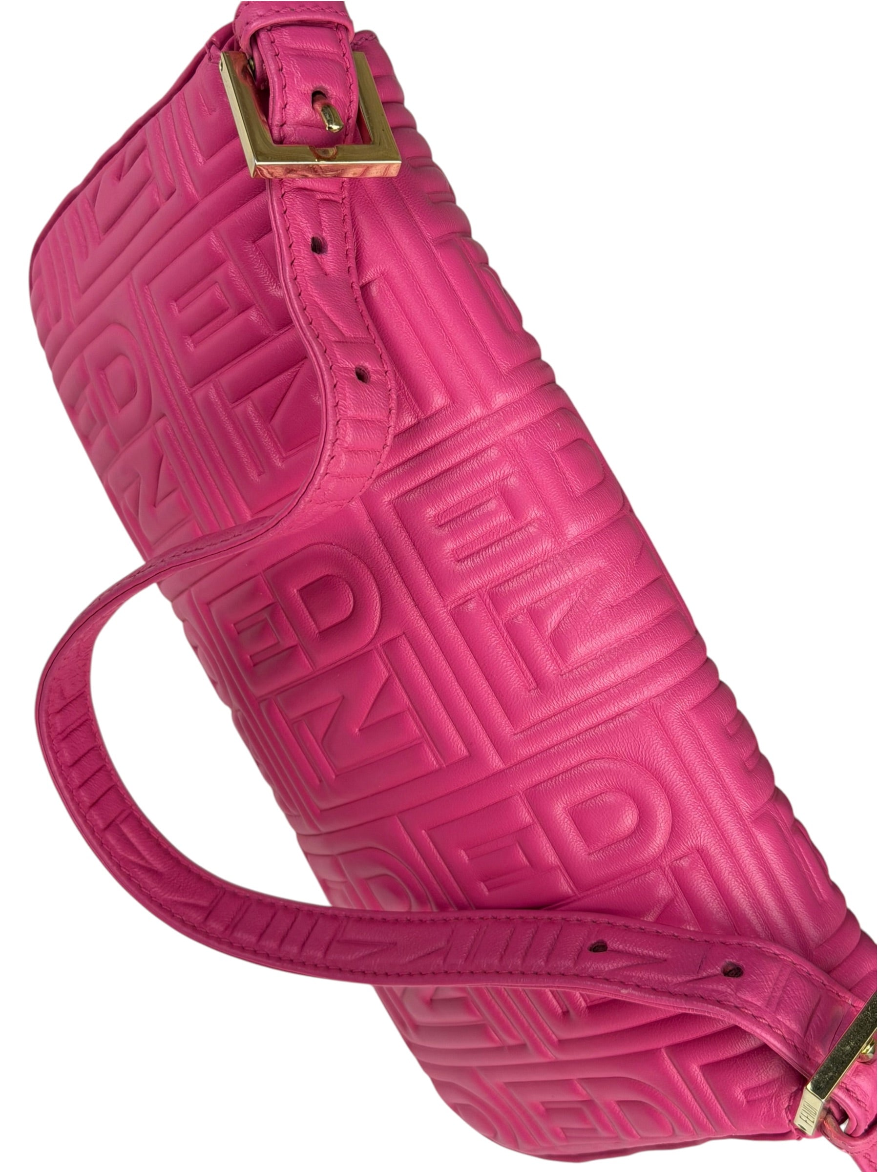 Fendi Pink Leather Logo Embossed Baguette