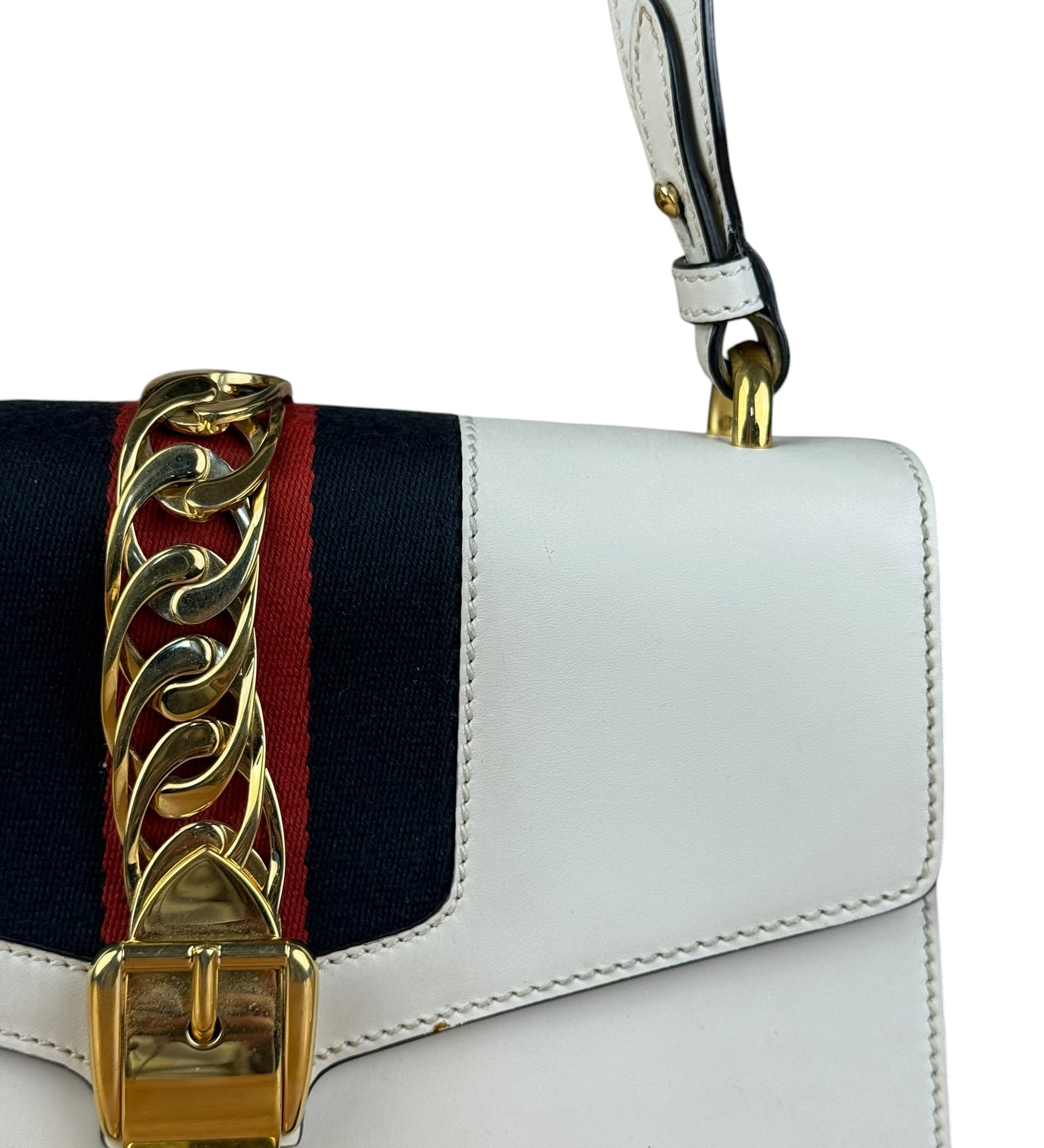Gucci White Leather Sylvie Chain Shoulder Bag
