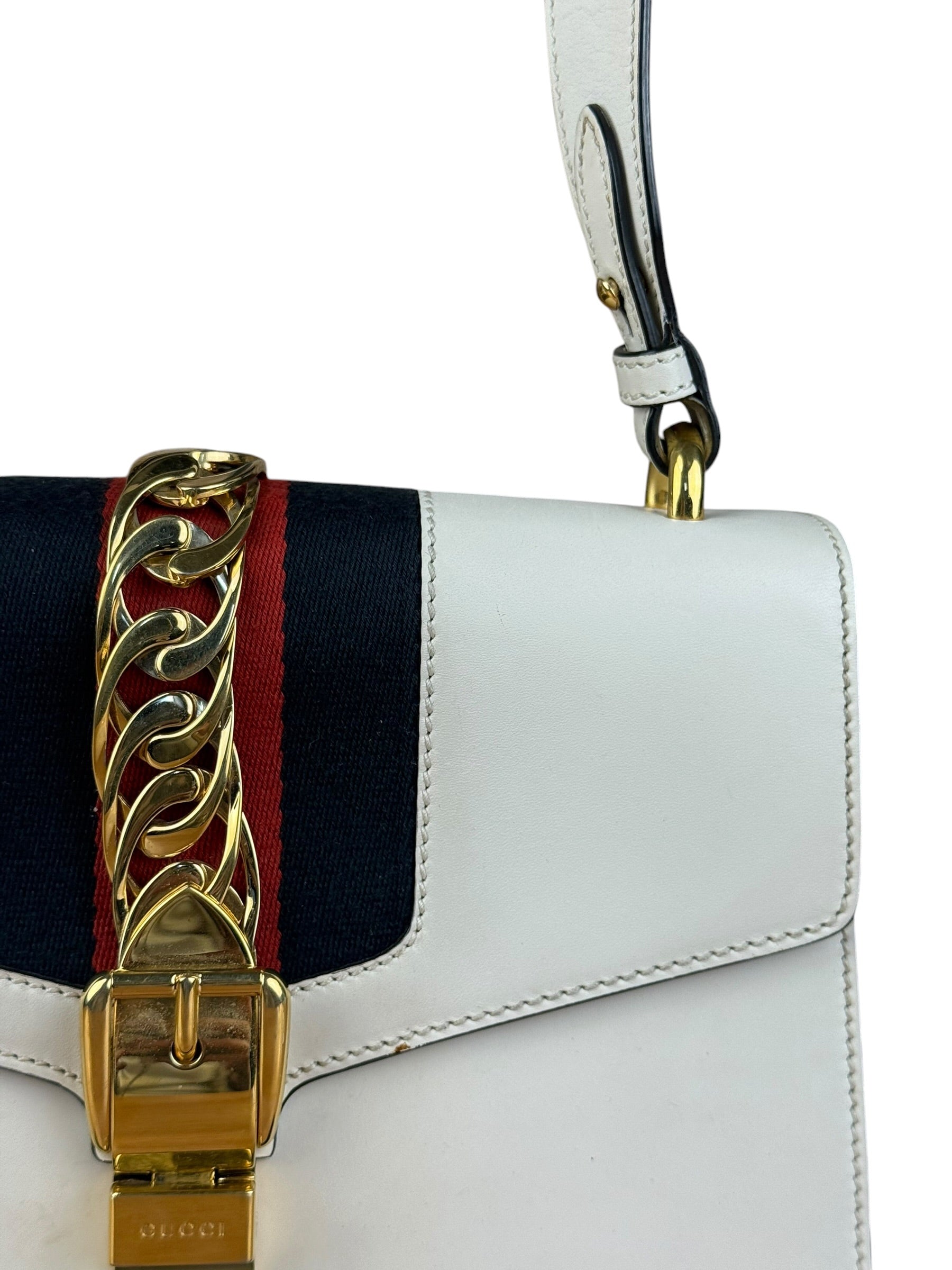 Gucci White Leather Sylvie Chain Shoulder Bag