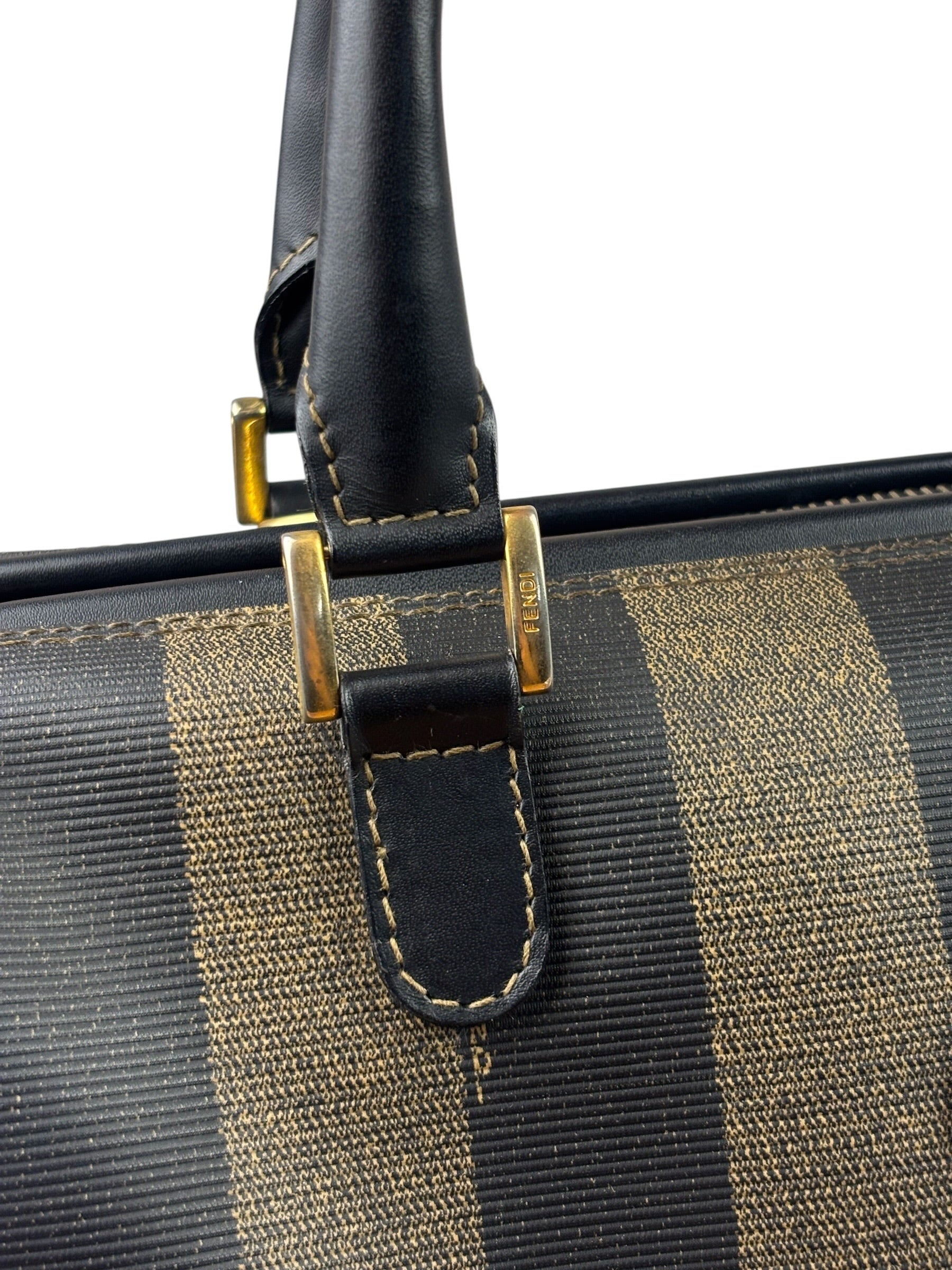 Fendi Brown/Black Leather Pequin Boston Bag