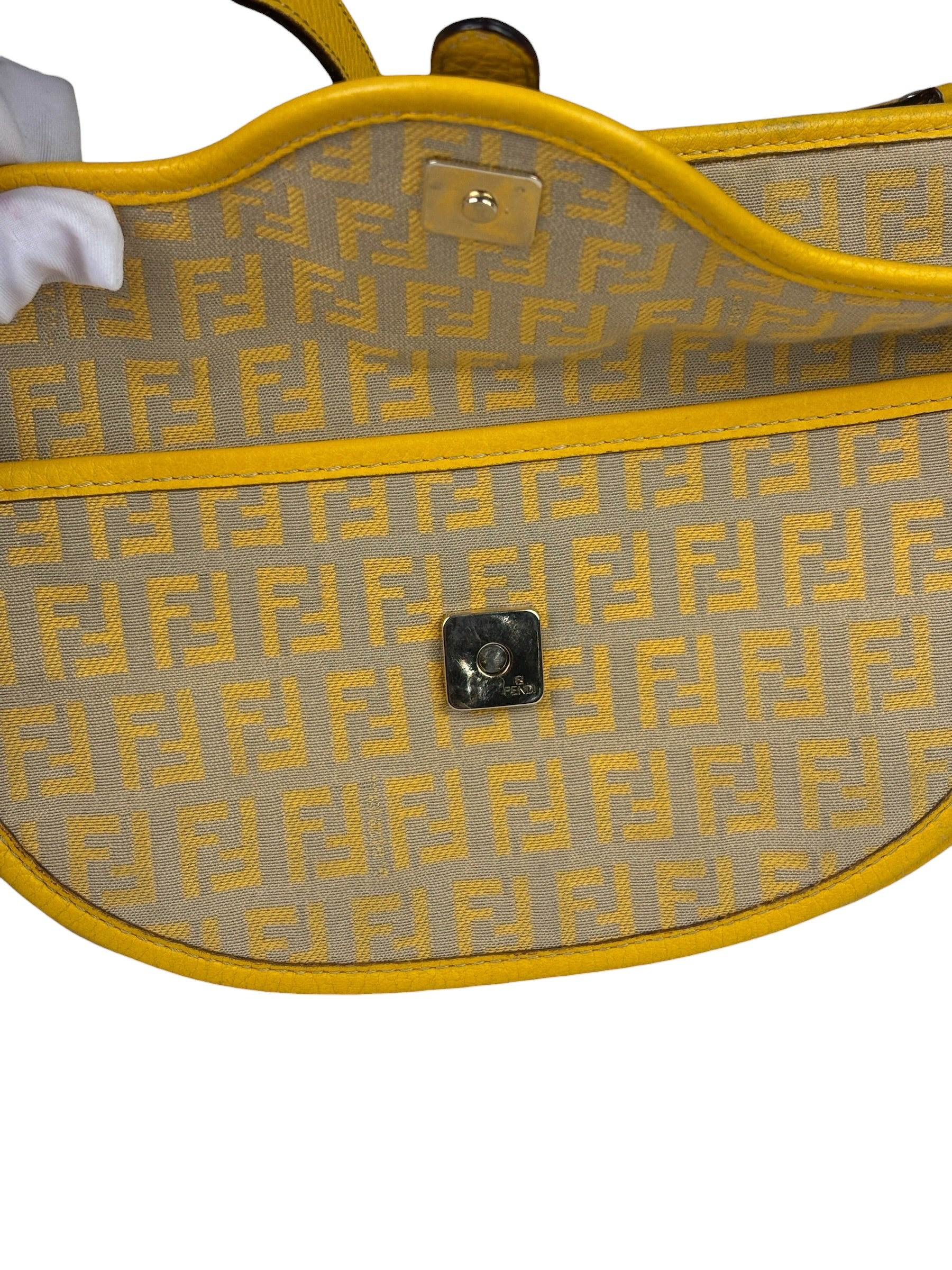 Fendi Yellow Leather Trim Zucca Crossbody Bag