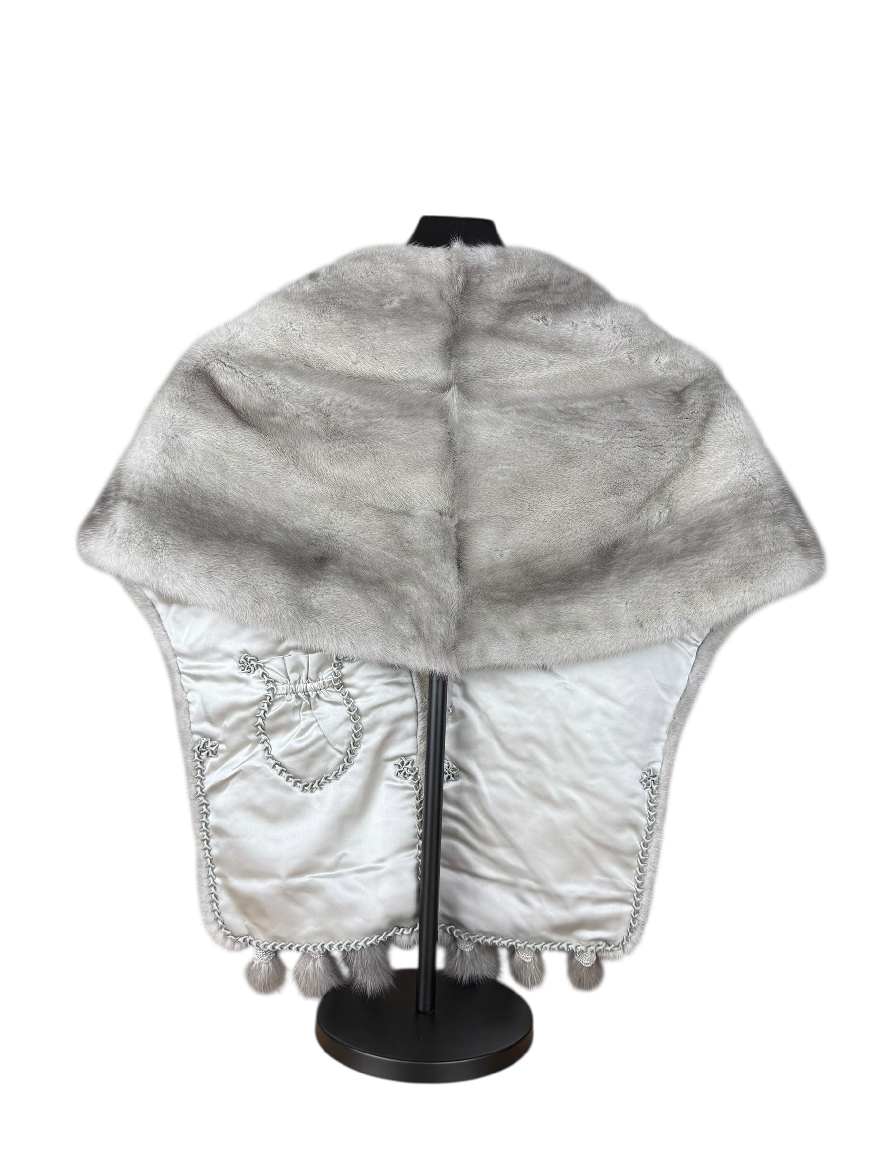 Saga Mink Vintage Grey Fur Tailed Shawl