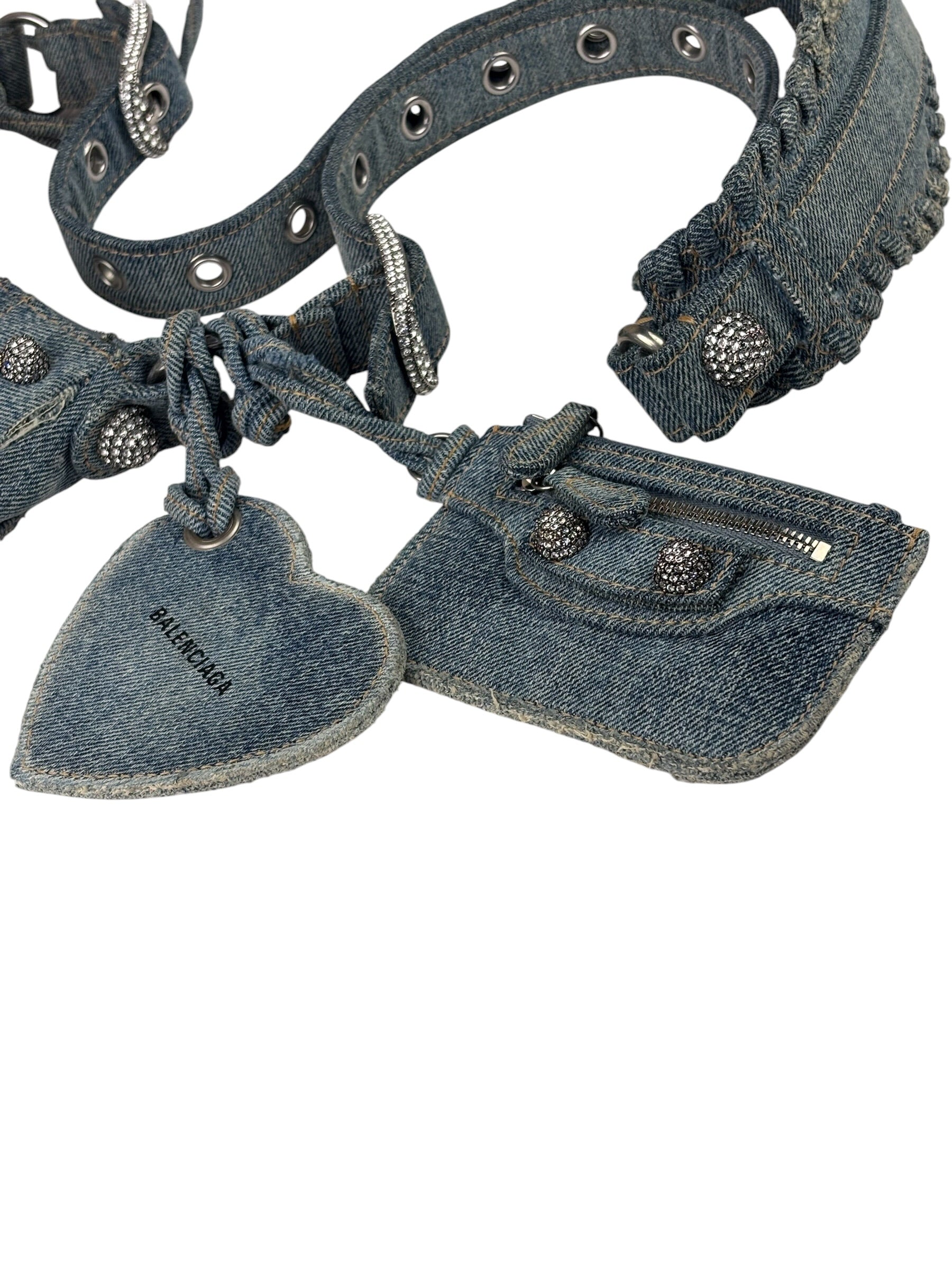 Balenciaga Denim Le Cagole Rhinestones Crossbody Bag