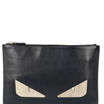 Fendi Black Leather Monsters Zip Clutch