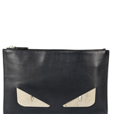 Fendi Black Leather Monsters Zip Clutch