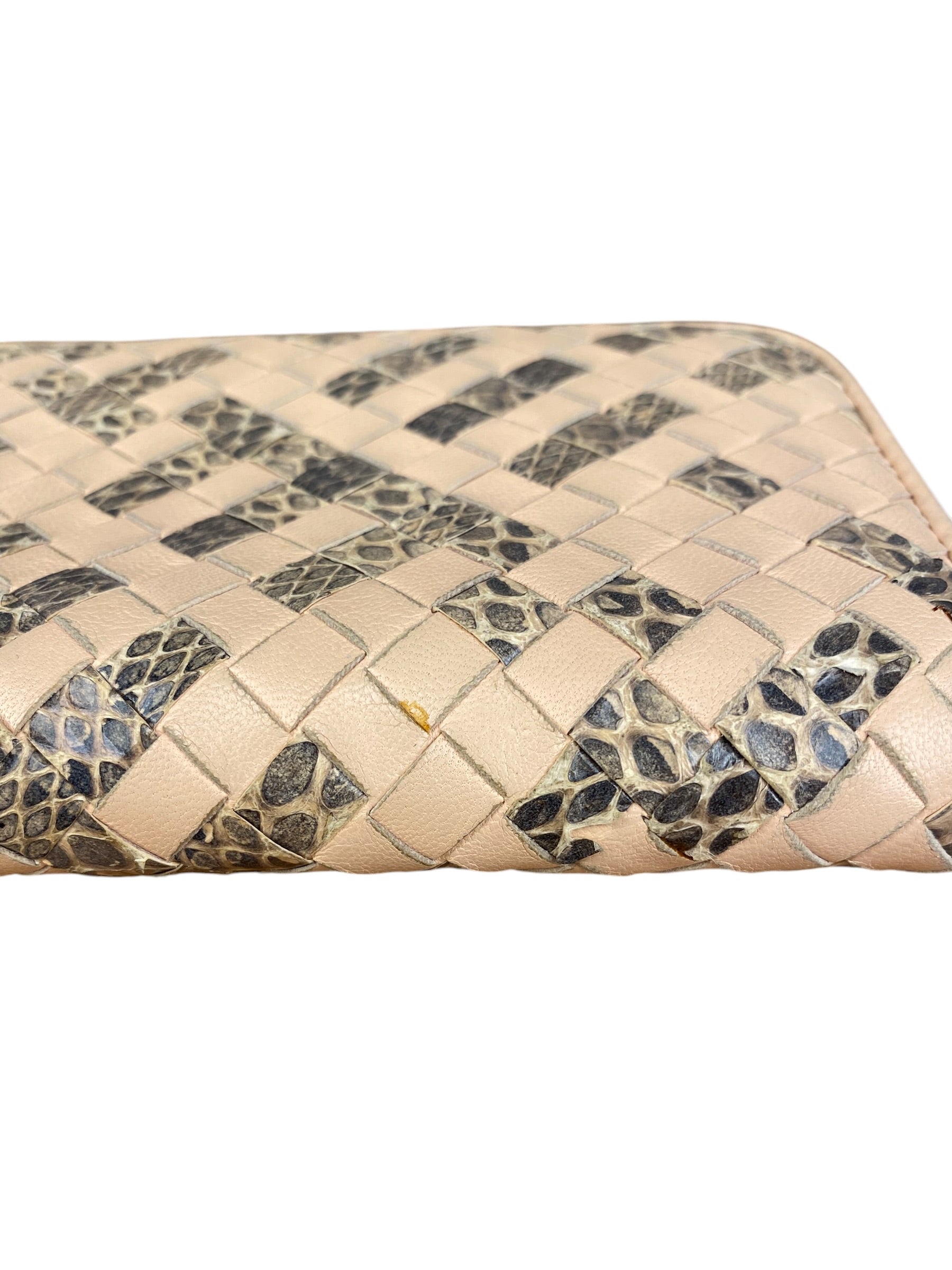 Bottega Veneta Pink Intreccio Snake Leather Long Wallet