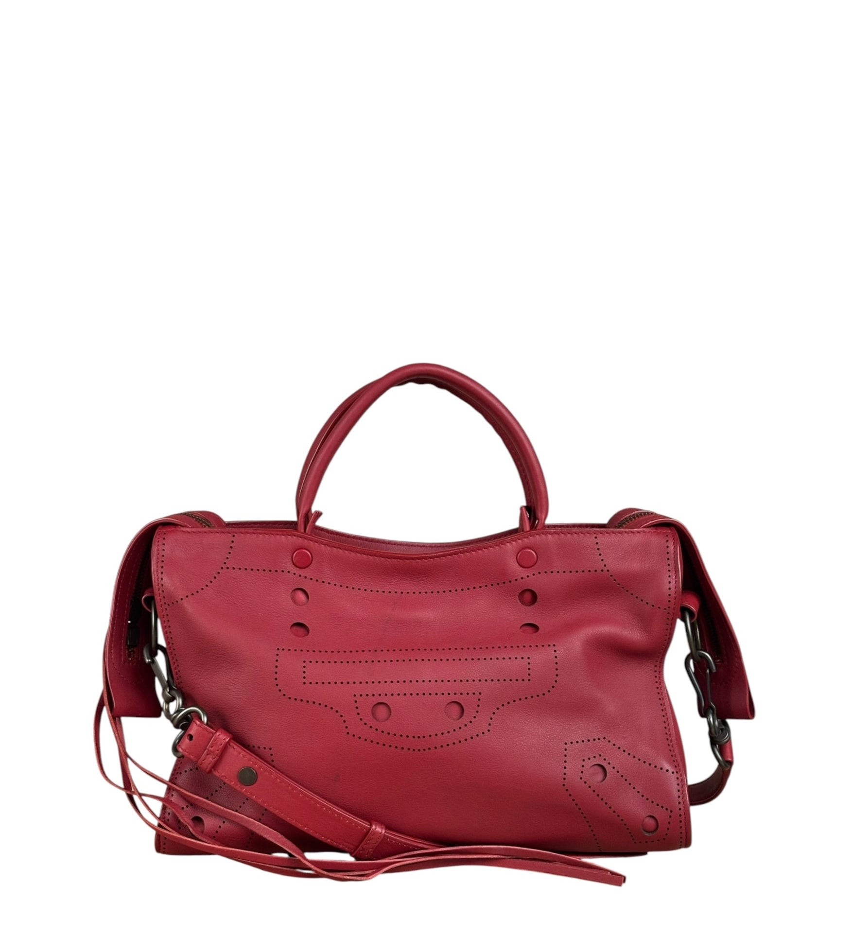 Balenciaga Red Leather Blackout City Two-Way Bag