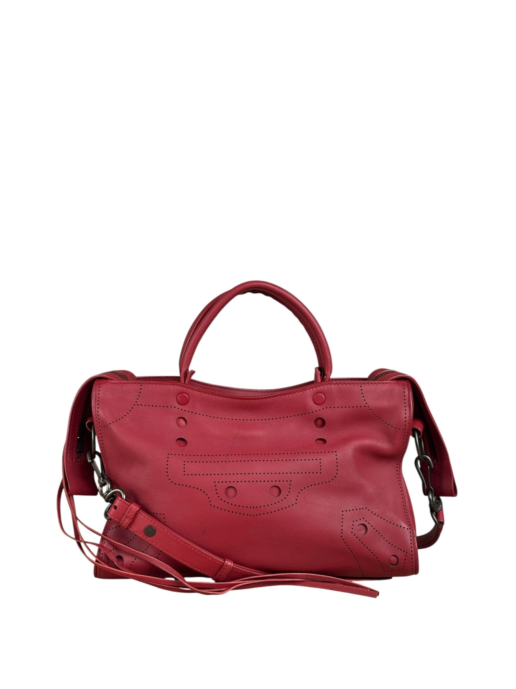 Balenciaga Red Leather Blackout City Two-Way Bag