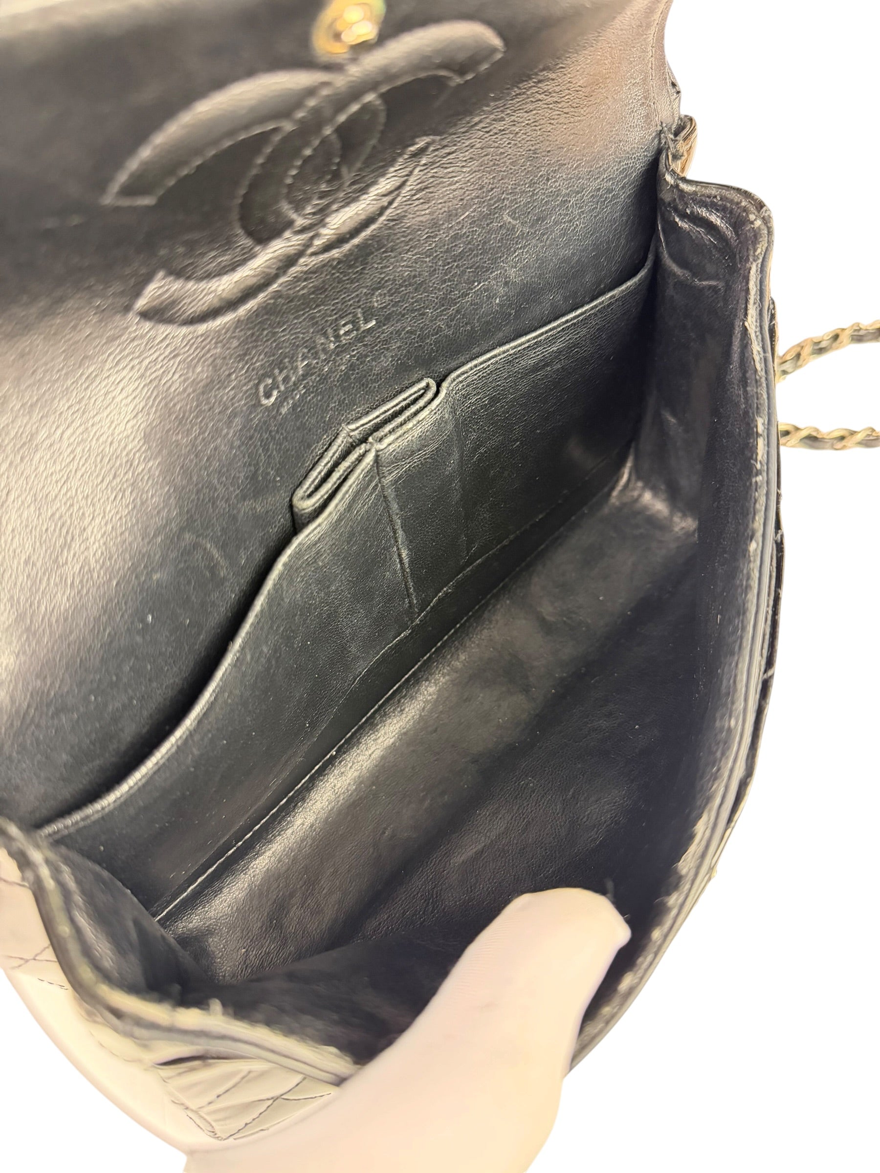 Chanel Black Patent Quilted Leather Double Flap Bag