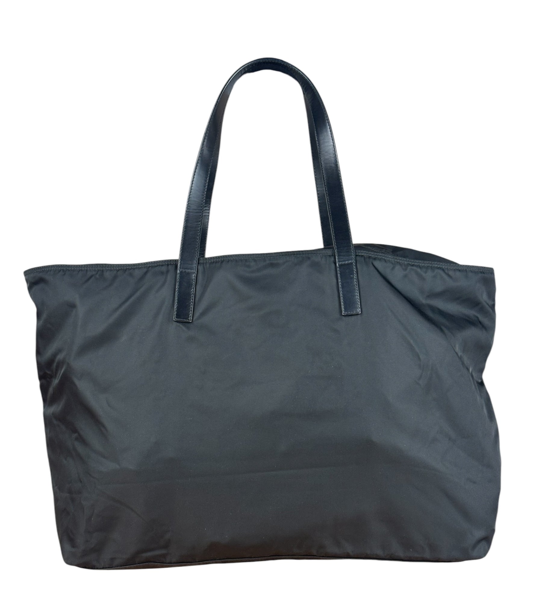 Prada Black Saffiano Leather Strap Tessuto Nylon Tote Bag