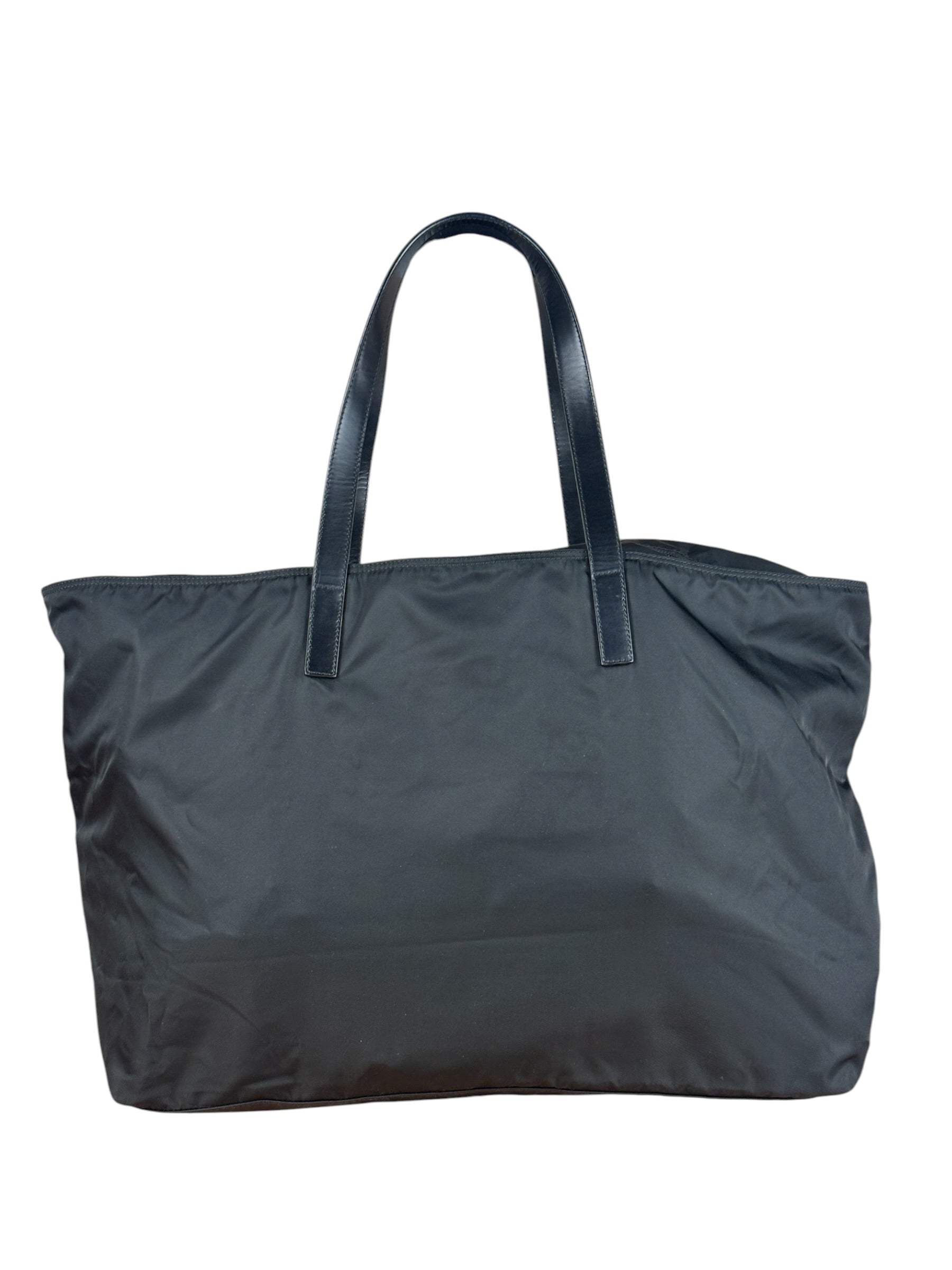 Prada Black Saffiano Leather Strap Tessuto Nylon Tote Bag