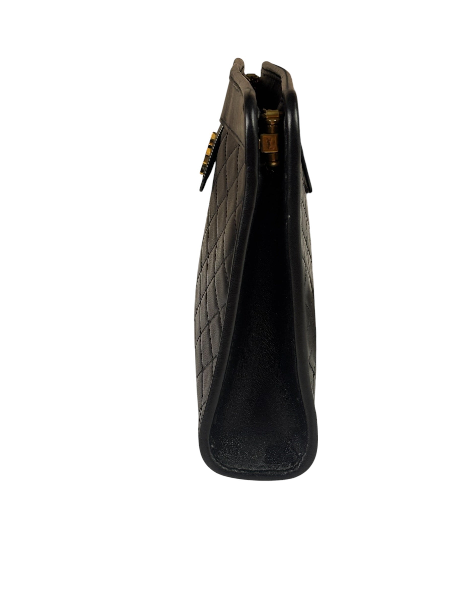 YSL Black Leather Baby Victoire Chain Clutch