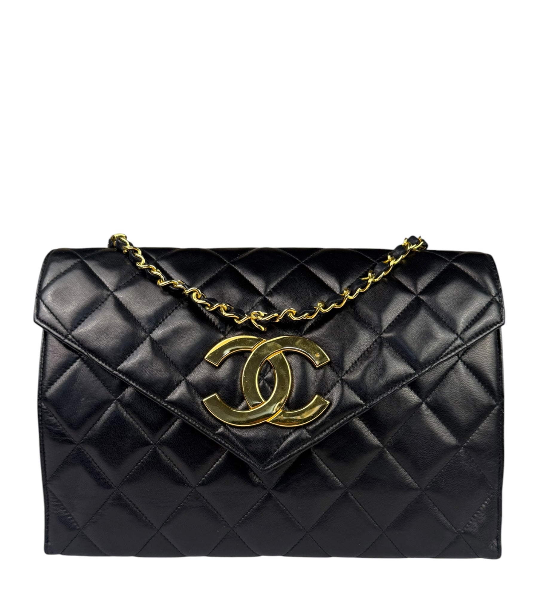 Chanel Black Quilted Leather Envelope Flap Bag Early 90's