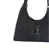 Gucci Black Leather Trim GG Bardot Jackie Medium Hobo Bag