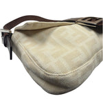 Fendi Cream/Brown Leather Trim Zucca Baguette