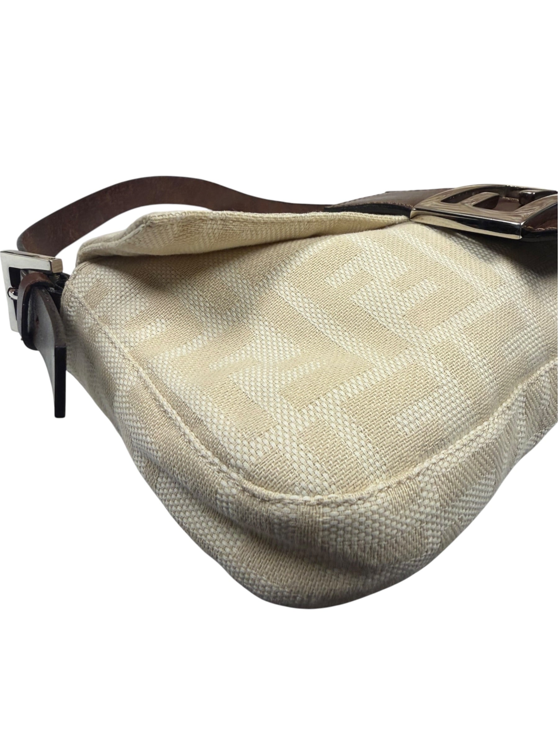 Fendi Cream/Brown Leather Trim Zucca Baguette