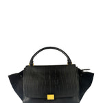 Celine Black Suede/Crocodile Embossed Leather Trapeze Two-Way Bag