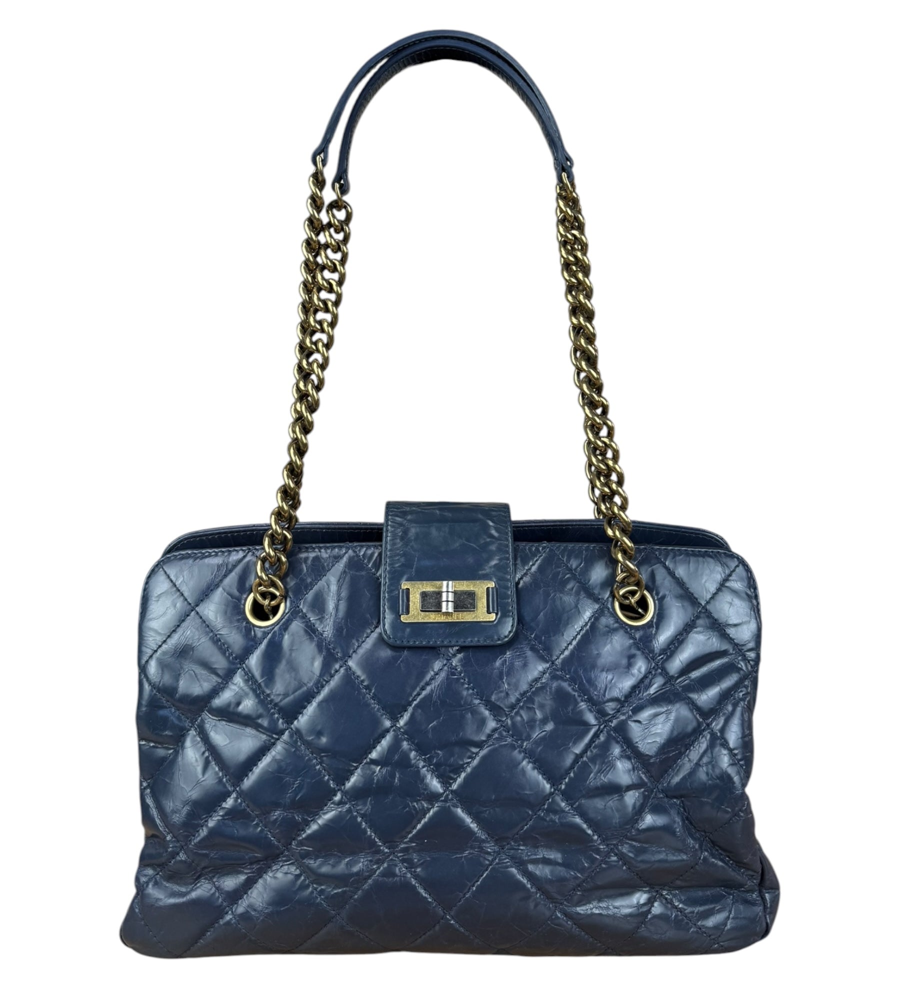 Chanel Blue Aged Quilted 2.55 Leather Chain Tote 2011