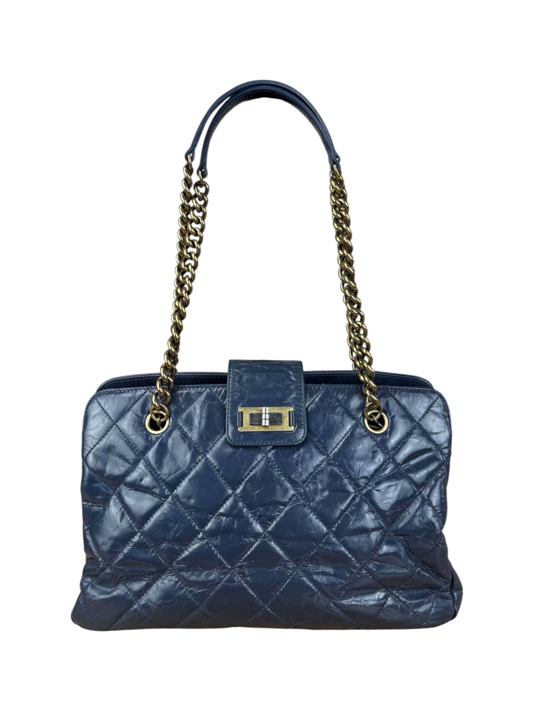 Chanel Blue Aged Quilted 2.55 Leather Chain Tote 2011