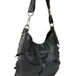 Yves Saint Laurent Black Leather St. Tropez Ruffled Hobo Bag