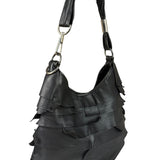Yves Saint Laurent Black Leather St. Tropez Ruffled Hobo Bag