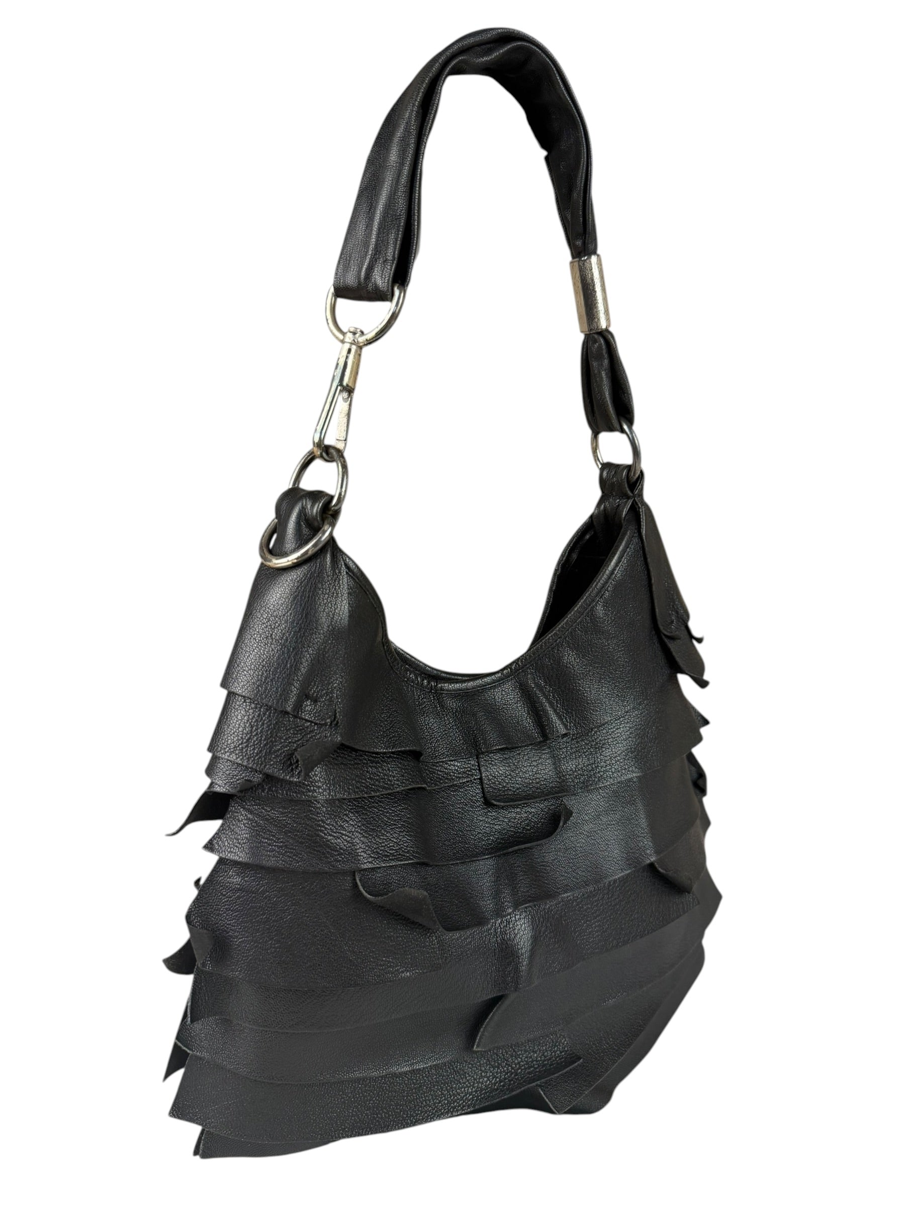 Yves Saint Laurent Black Leather St. Tropez Ruffled Hobo Bag