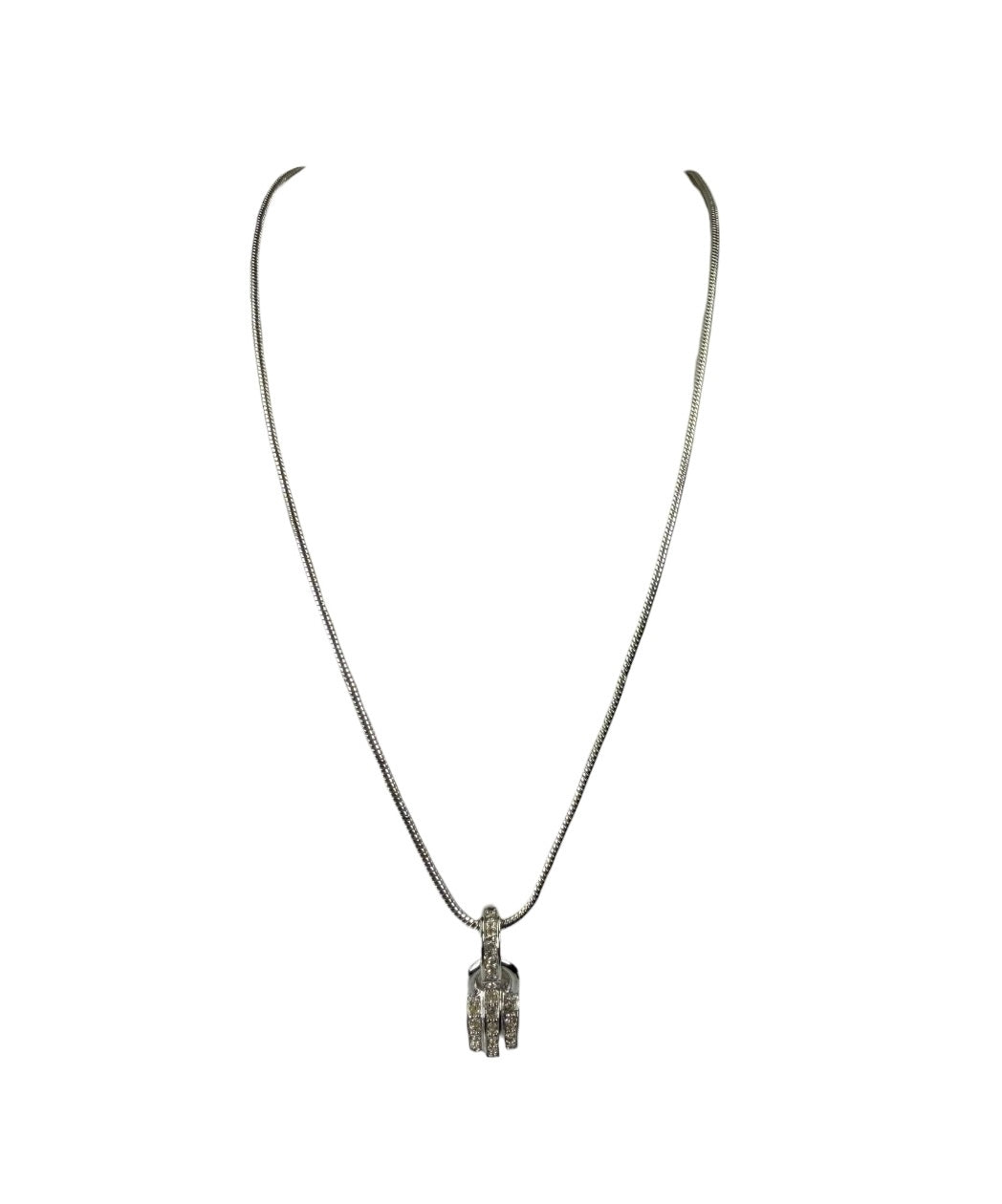 Christian Dior Silver-Tone Snake Chain Crystal-Pave Pendant Necklace