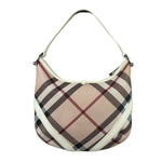 Burberry Beige Leather Trim Nova Check Hobo Bag