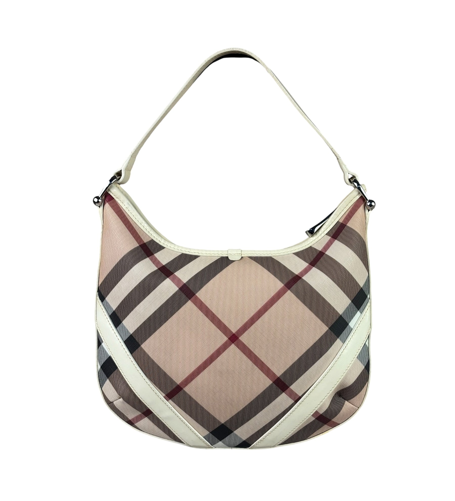 Burberry Beige Leather Trim Nova Check Hobo Bag