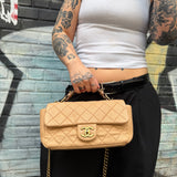 Chanel Diamond Chain Beige Caviar Quilted Single Flap Bag 2012