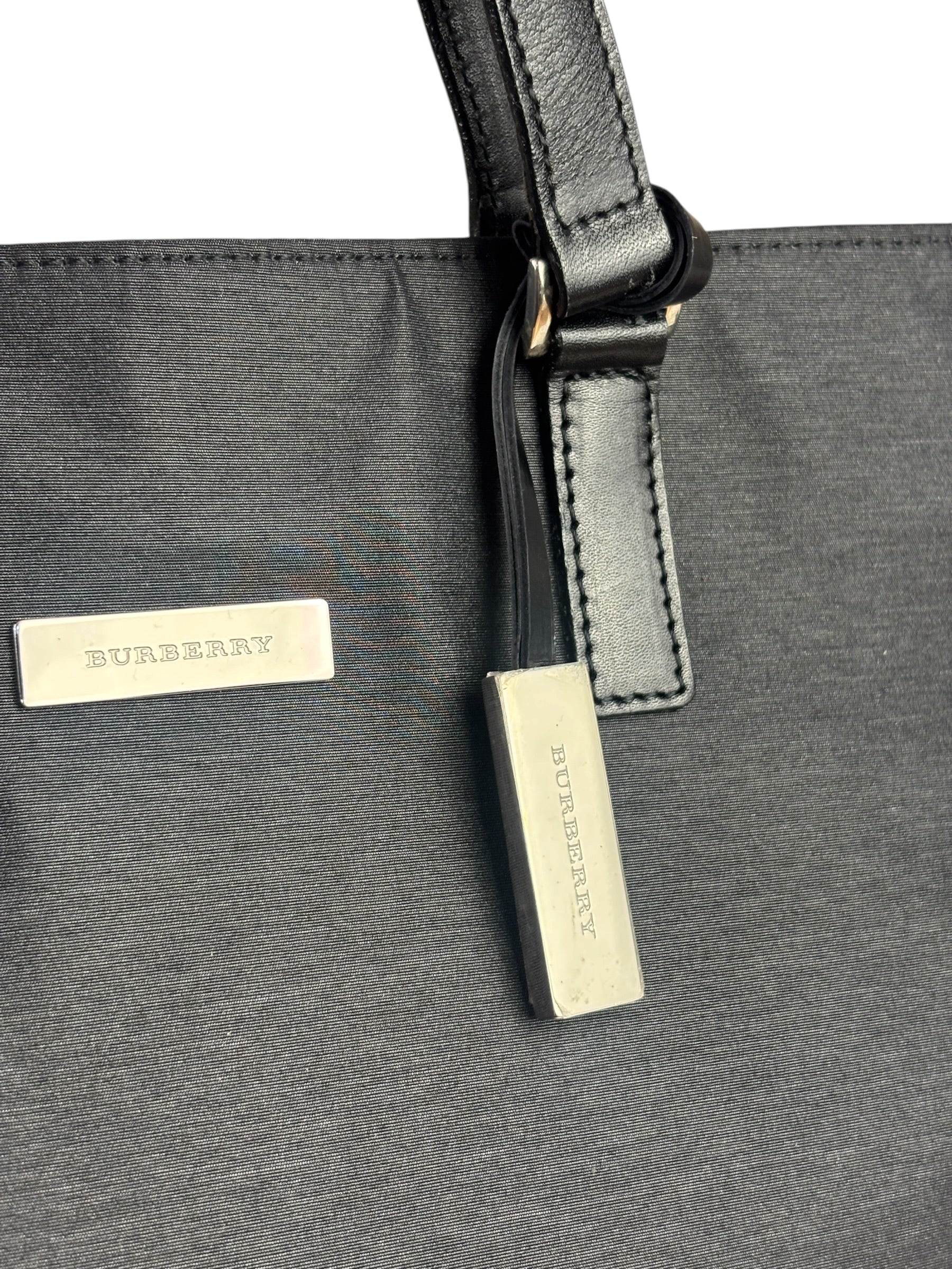 Burberry Grey Nylon/Leather Trim Tote