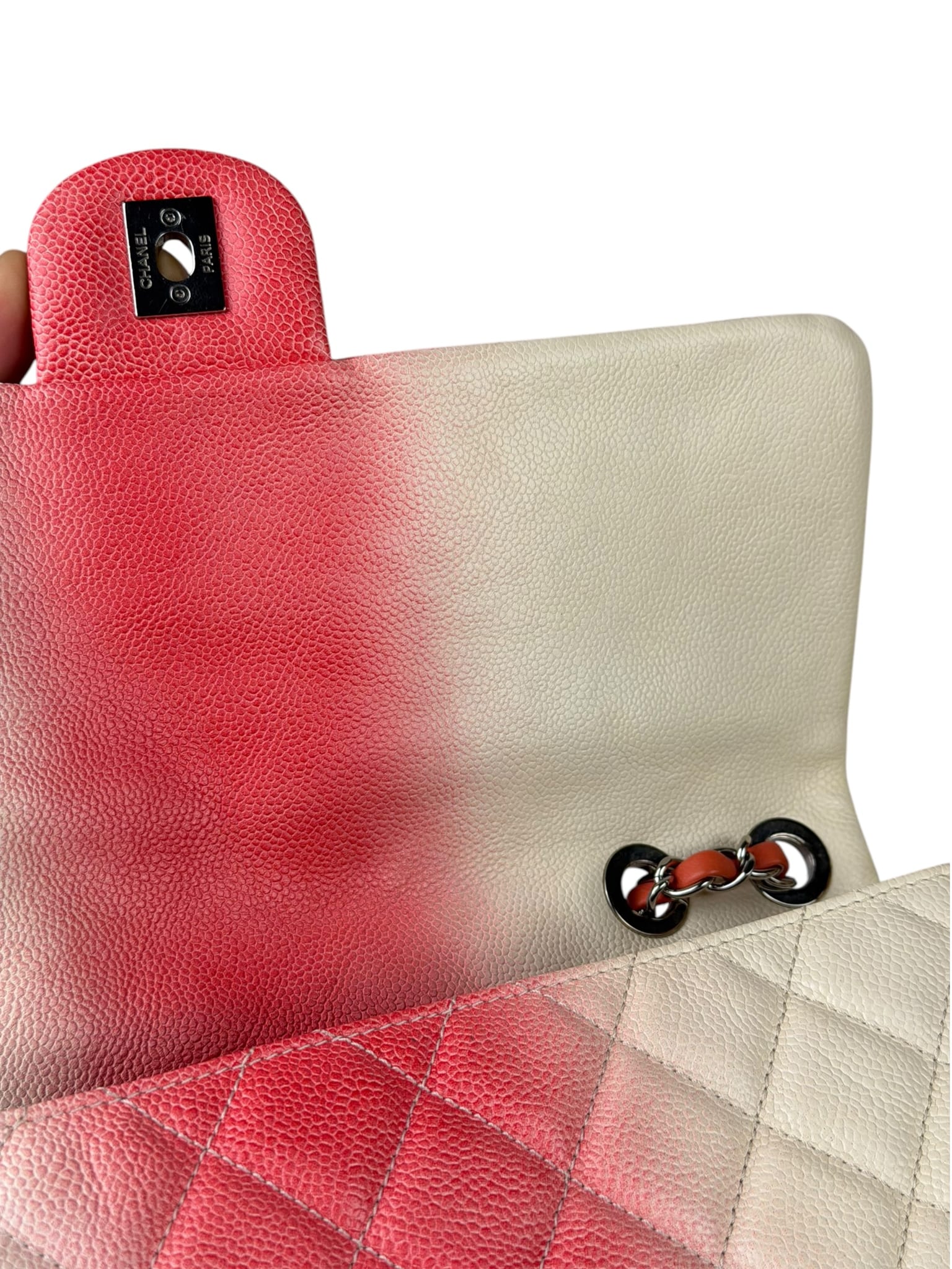 Chanel Quilted Caviar Ivory/Pink Ombre Jumbo Flap 2013