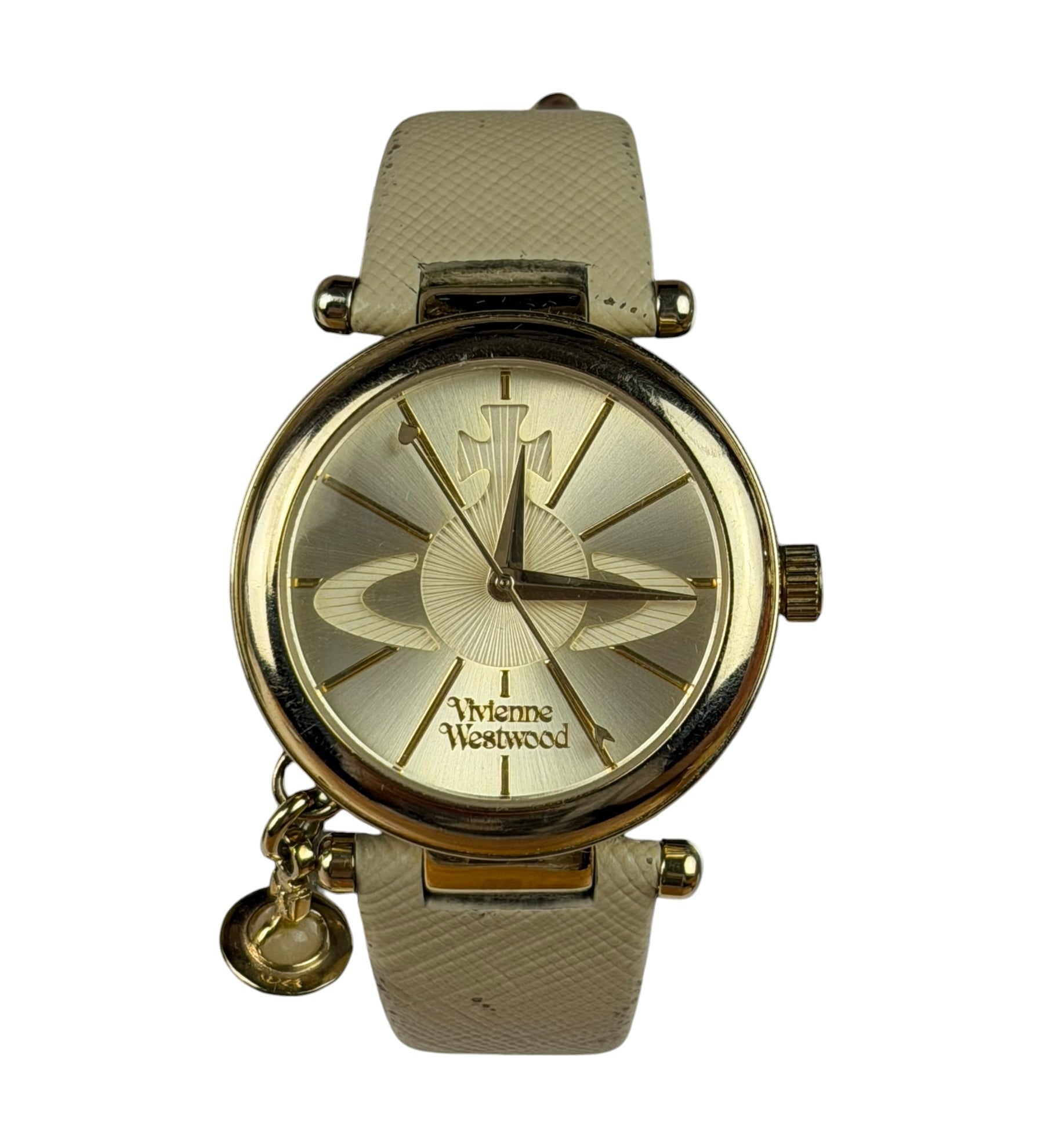 Vivienne Westwood White Leather Round Face Watch